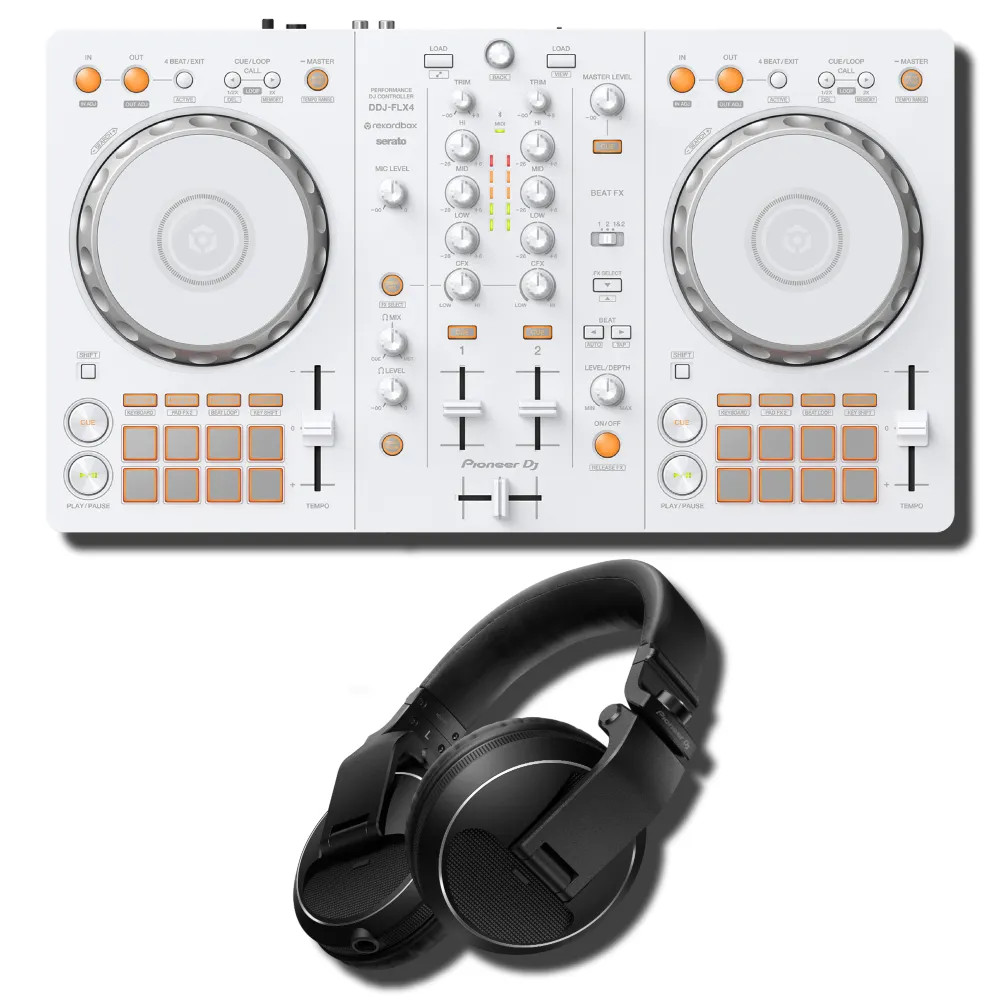 Pioneer DJ DDJ-FLX4-W White 2-Channel DJ Controller w/ HDJ-X5-K DJ Headphones