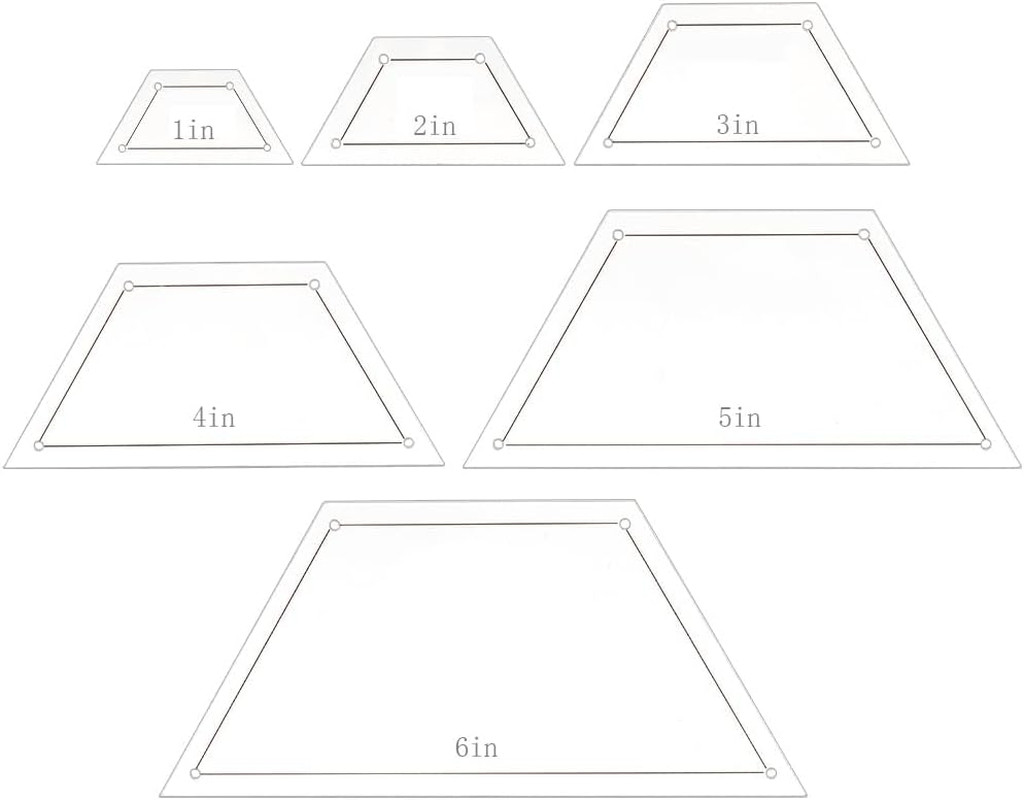 6Pcs 1/2/3/4/5/6 Inch Acrylic Quilting Template, Half Hexagon Rulers Clear Patch