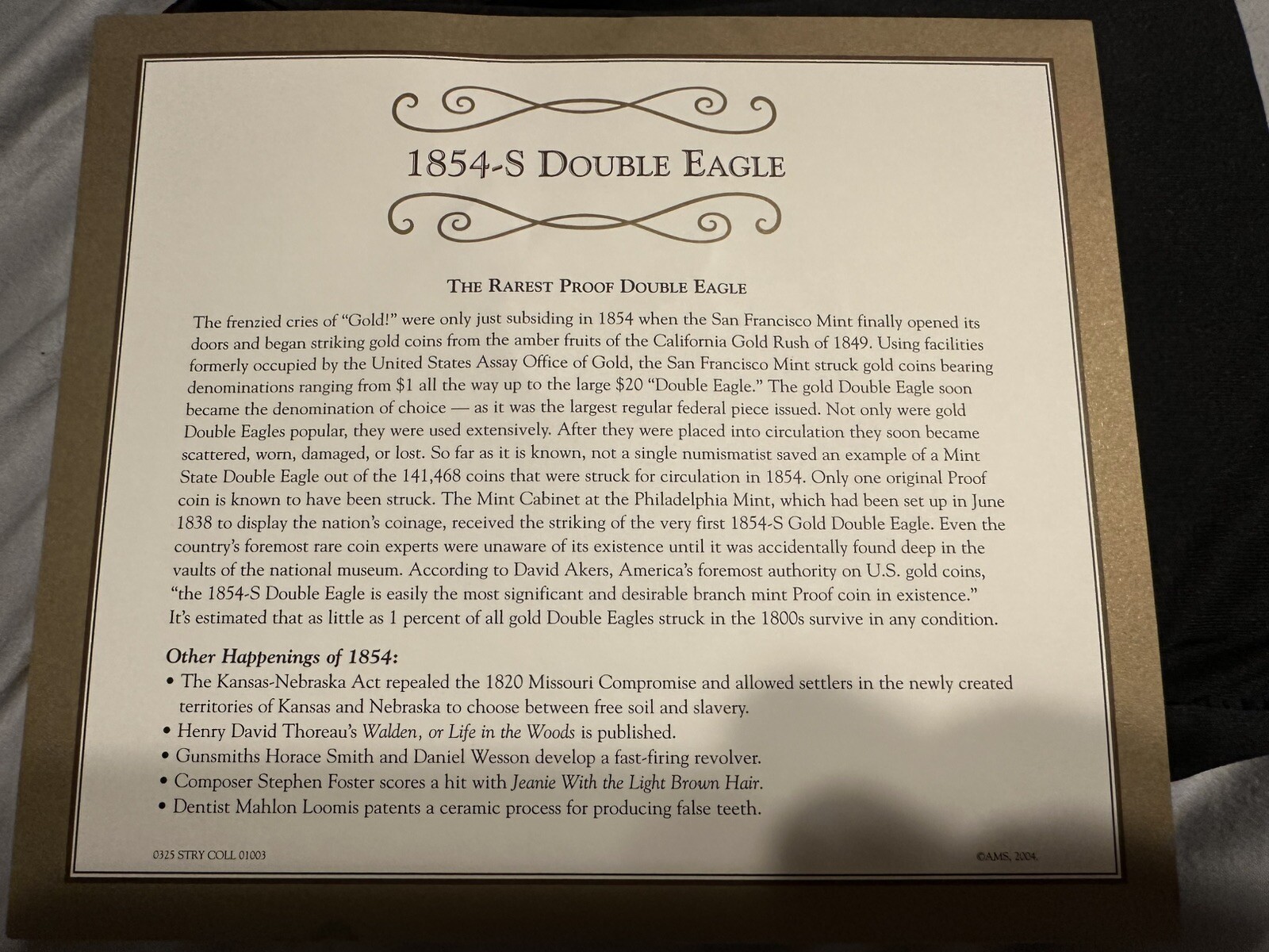 1854 Double Eagle 24k Gold Plated $20 GOLD COPY CLAD PROOF COIN(Tribute Proof)