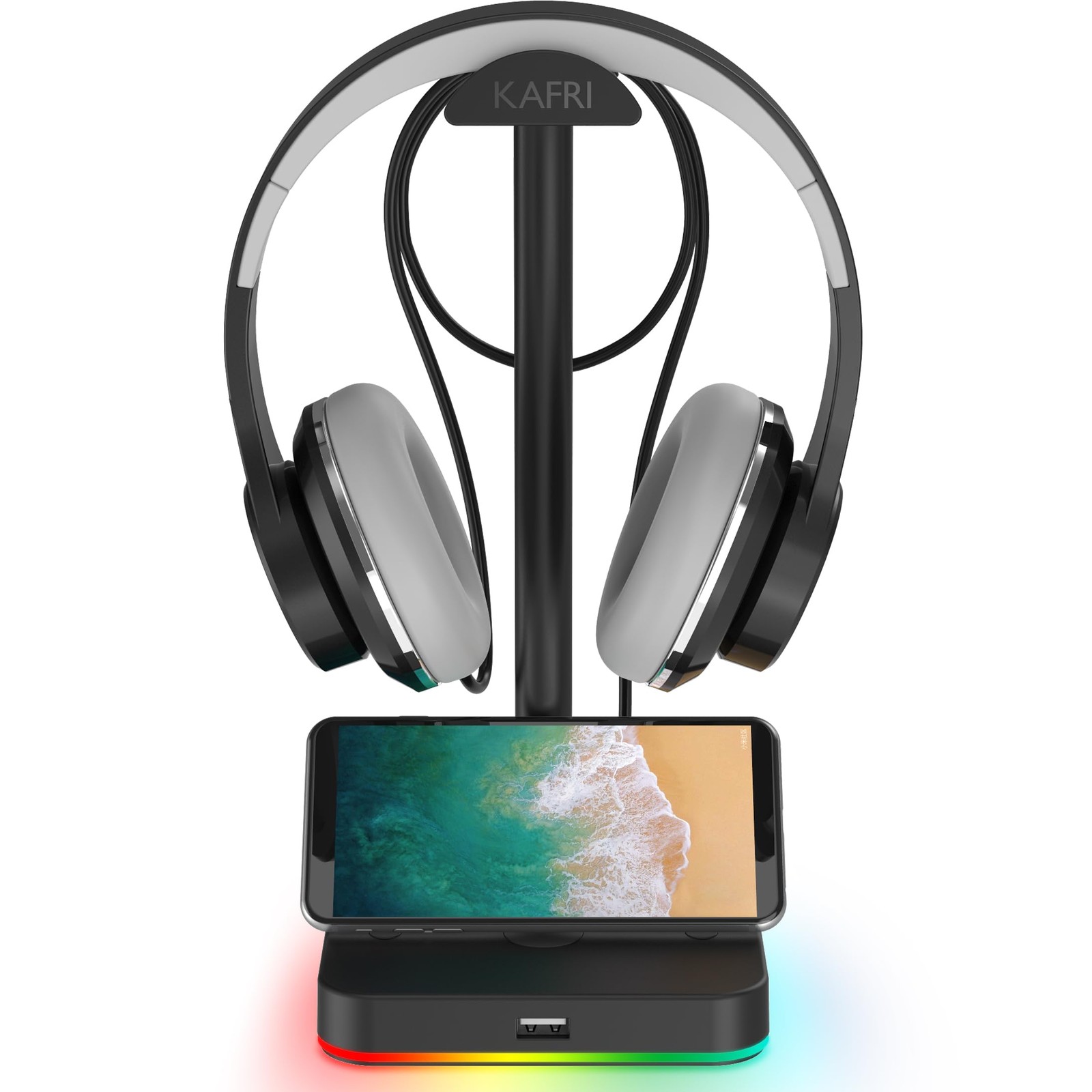 KAFRI RGB Headphone Stand with USB Hub Desk Gaming Headset Holder Hanger Rack...