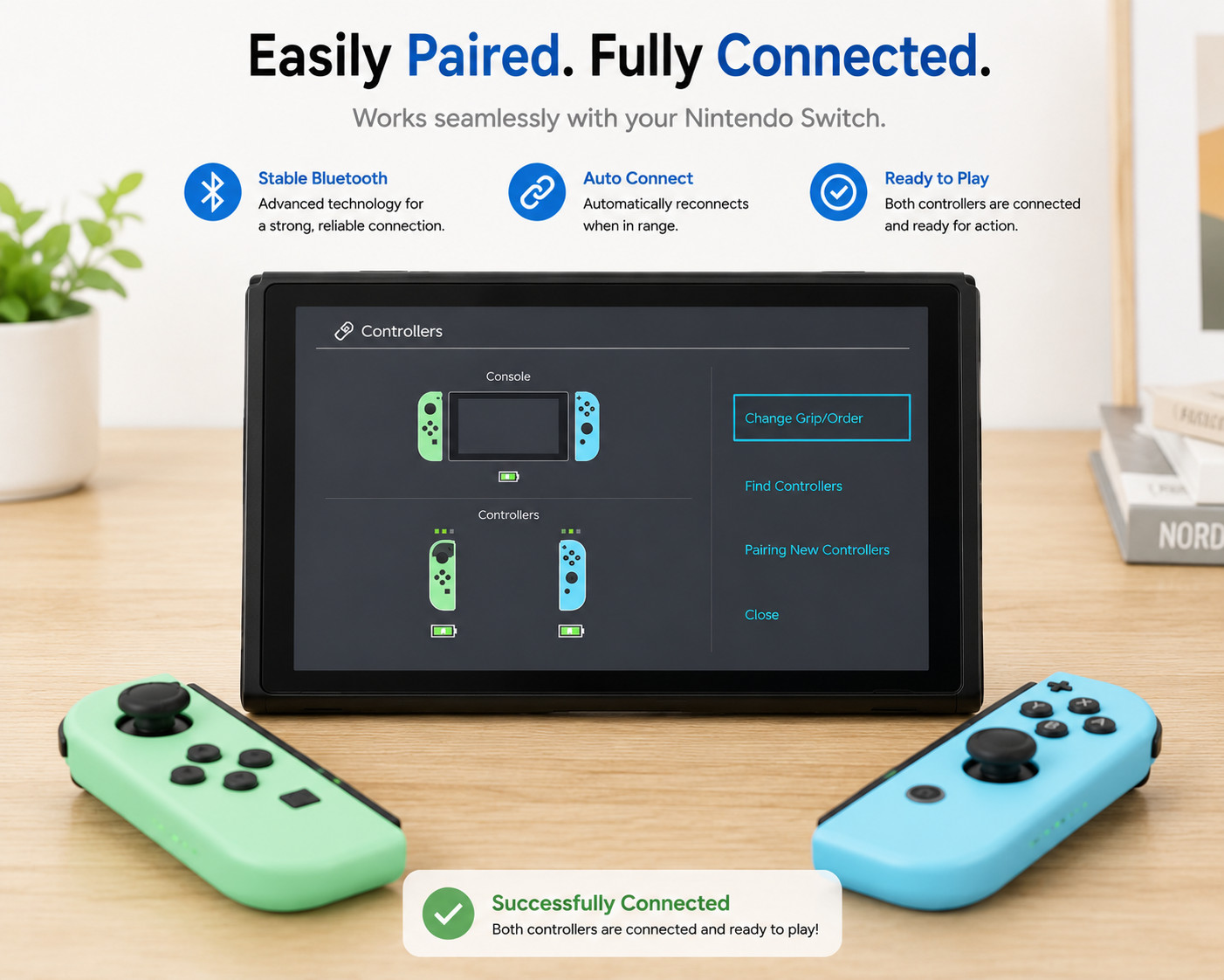 Wireless Controller Pair Compatible with Nintendo Switch L/R Green Blue