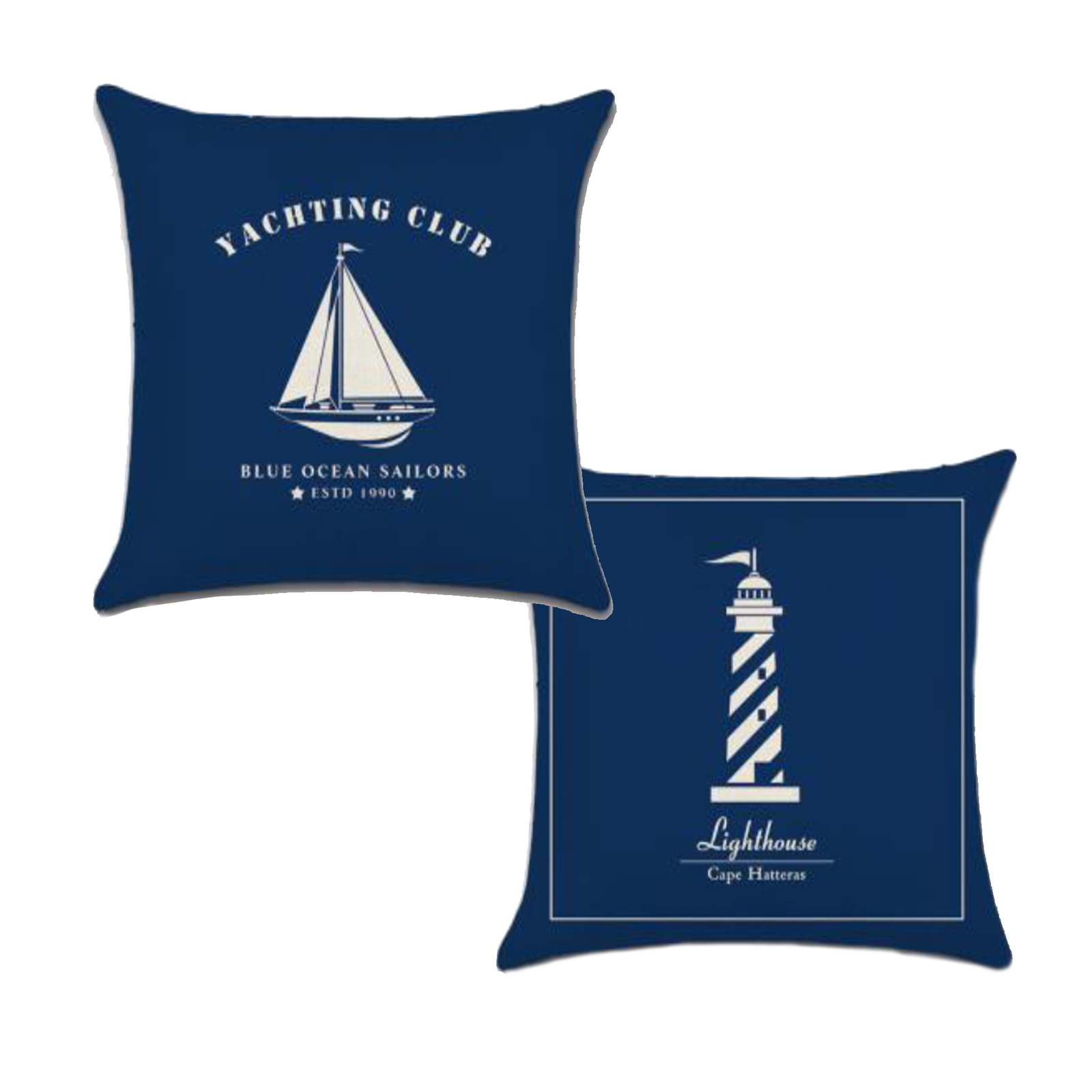 Set of 2 Pillow Covers 18x18, Blue Sailboat & Lighthouse Pattern