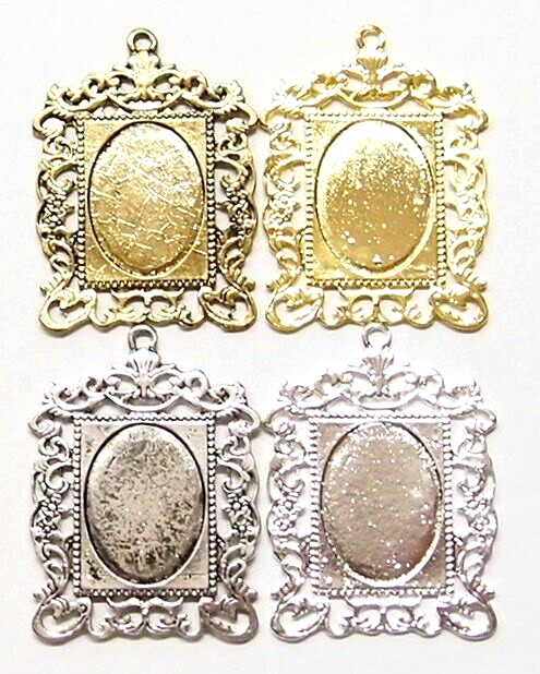 4 Different Colors 25x18mm Art Deco Style Picture Frame Pendant Settings 48x35mm