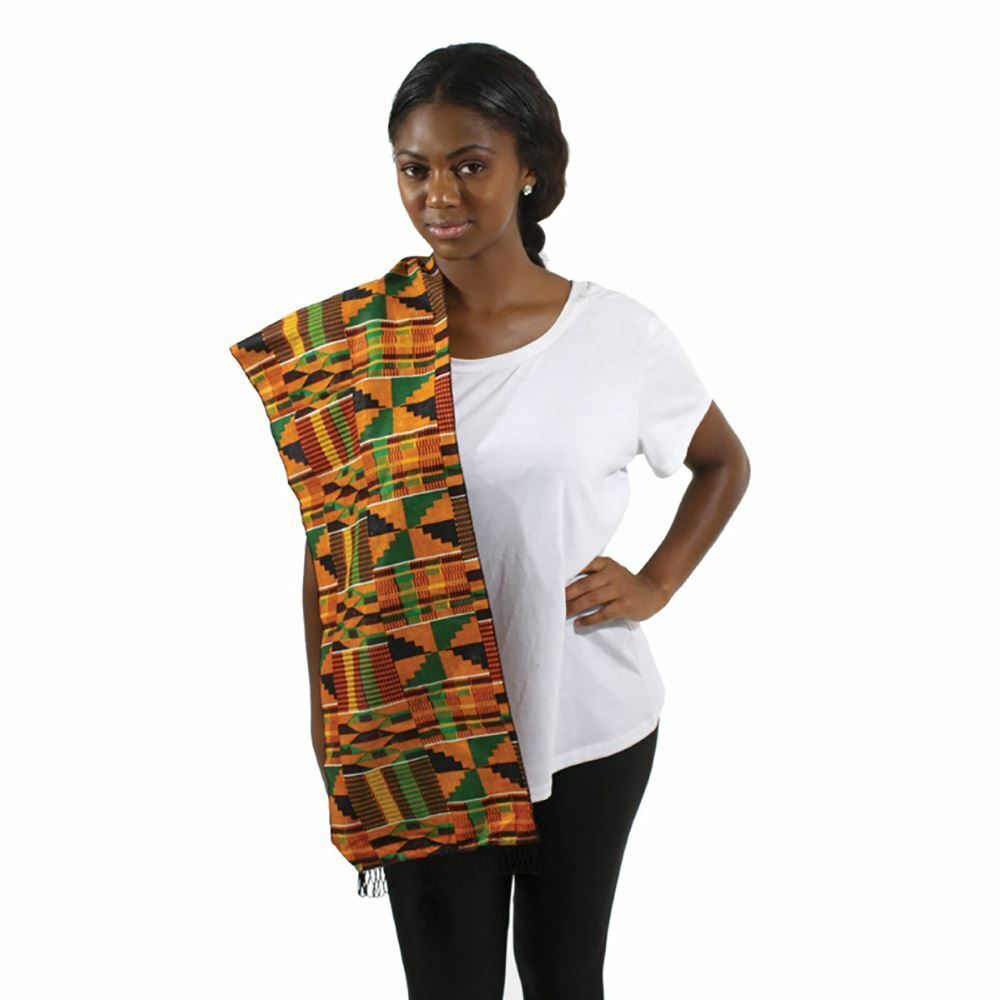 Kente Pattern Cloth Multi-Color Black History Scarf Sash.Made in India. 12"X 44"