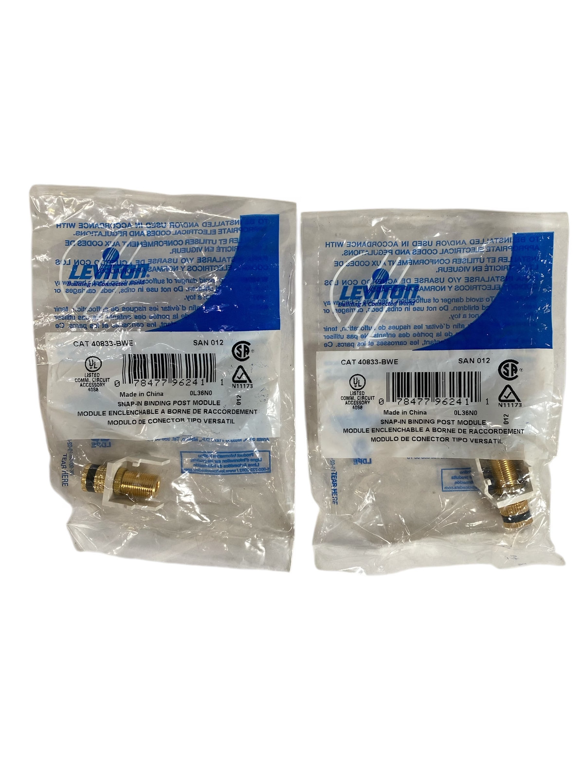 Leviton 40833-BWE Binding Post QuickPort Connector - White **Lot of 2**