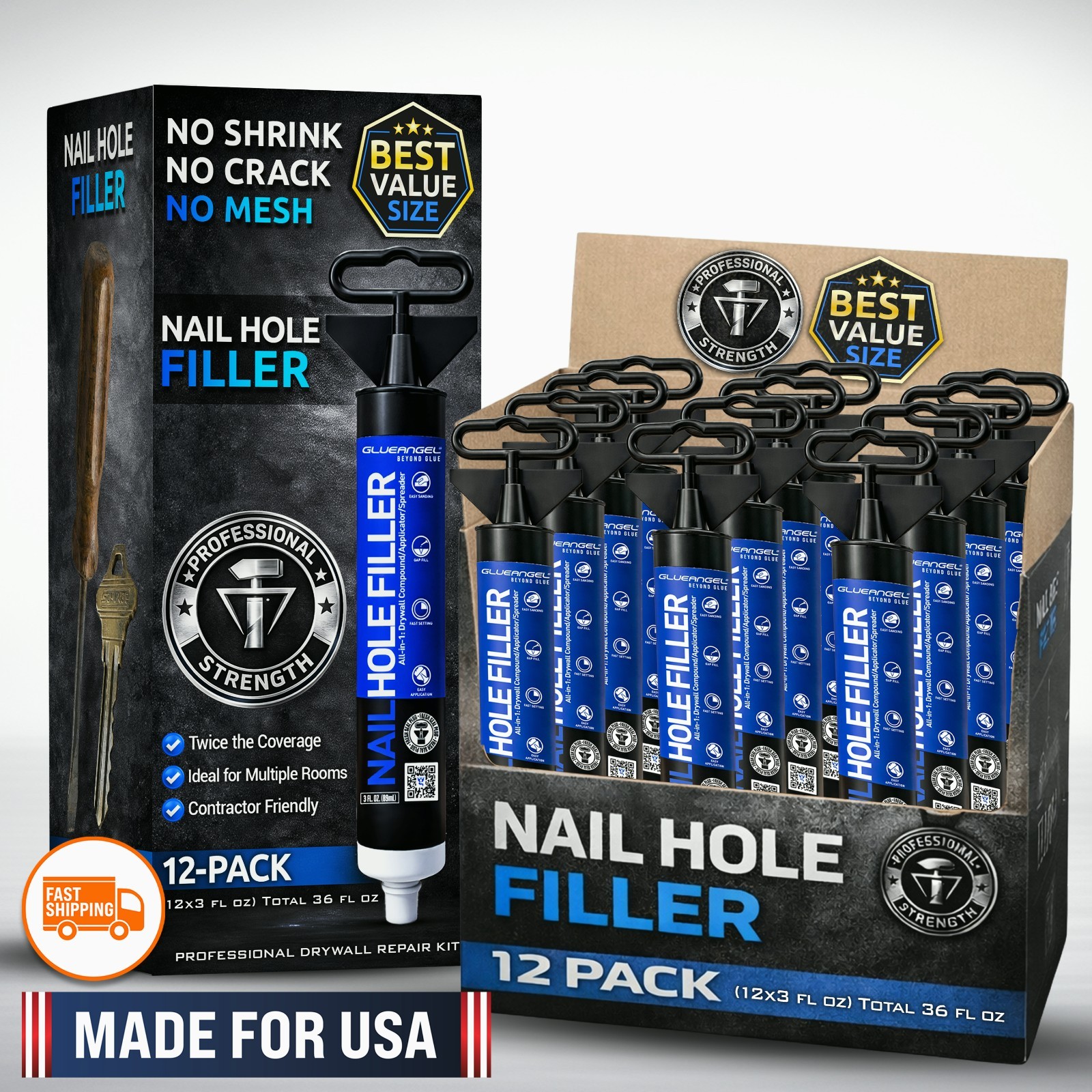 Glueangel Drywall Repair Kit 12x 3 oz Pack Wall Mending Agent Nail Hole Filler