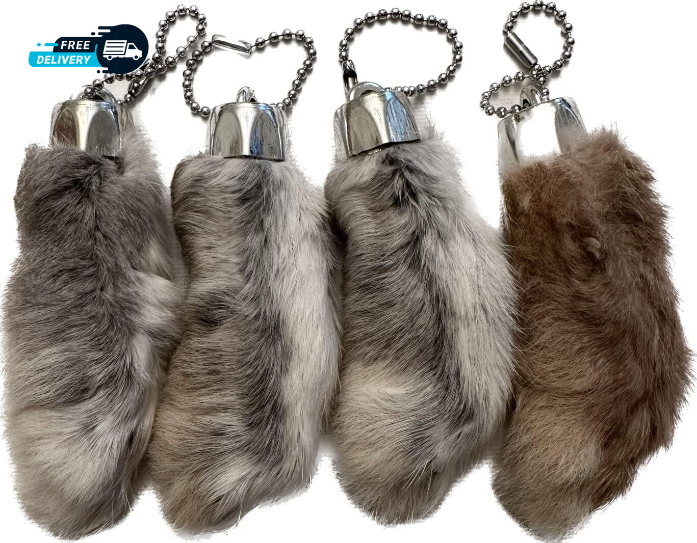 Rabbit Rabbits Foot Keychain White  Natural 4 Pcs  10 x 3.5 x 3 inches