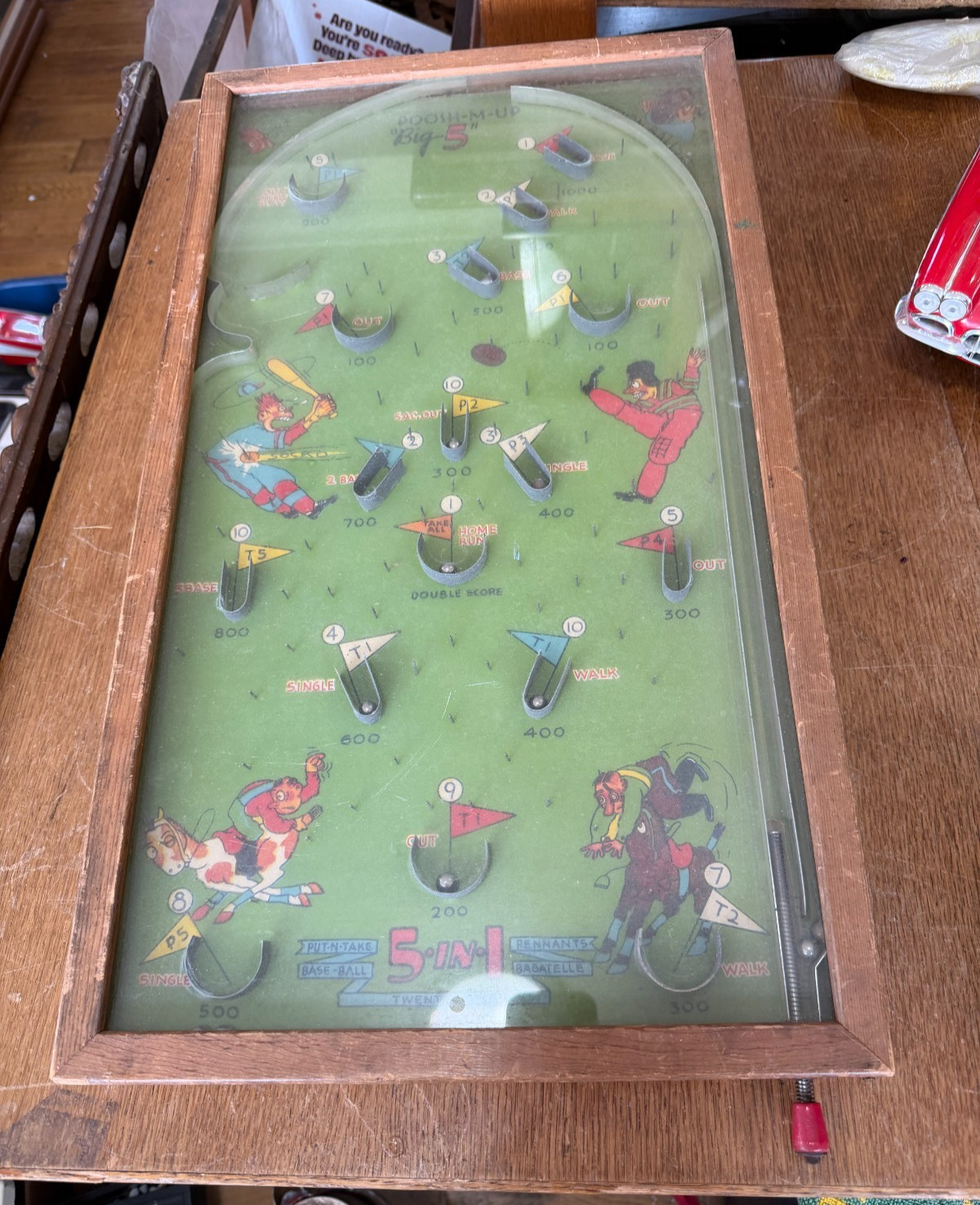 Push-M-Up 5-N-1 Put-N-Take Baseball Pennants Twenty-One Bagatelle Pinball Game