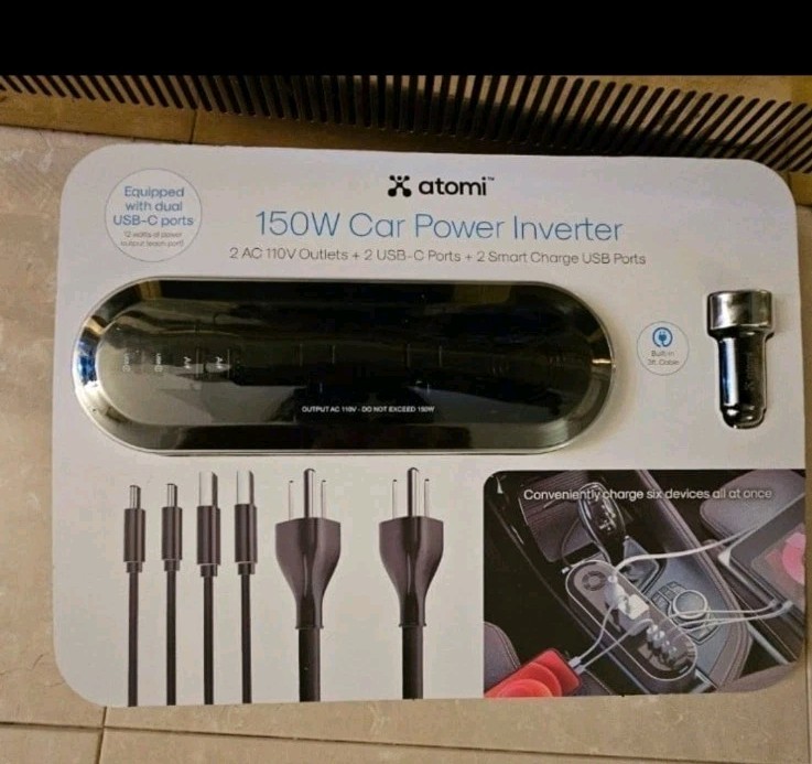 Atomi 150W Car Power Inverter Charging Port Car Power Inverter new, smart charge