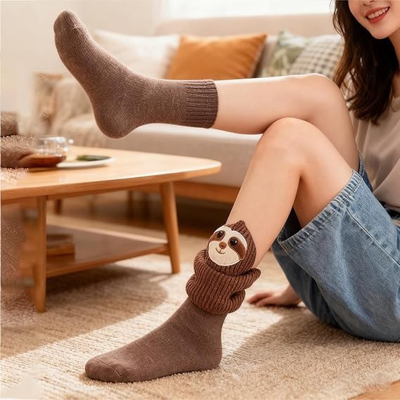 3D Sloth Cute Animals Socks Knitted Animals Warm Cozy Unisex Funny Xmas Gifts US