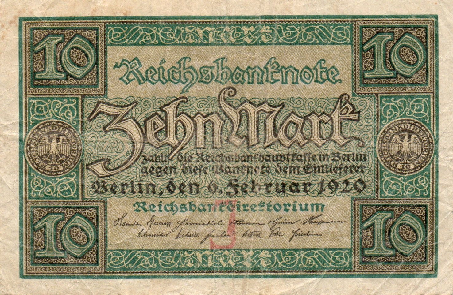 XXX-Rare genuine german 10 Mark weimar banknote 1920 fine cond  !!!