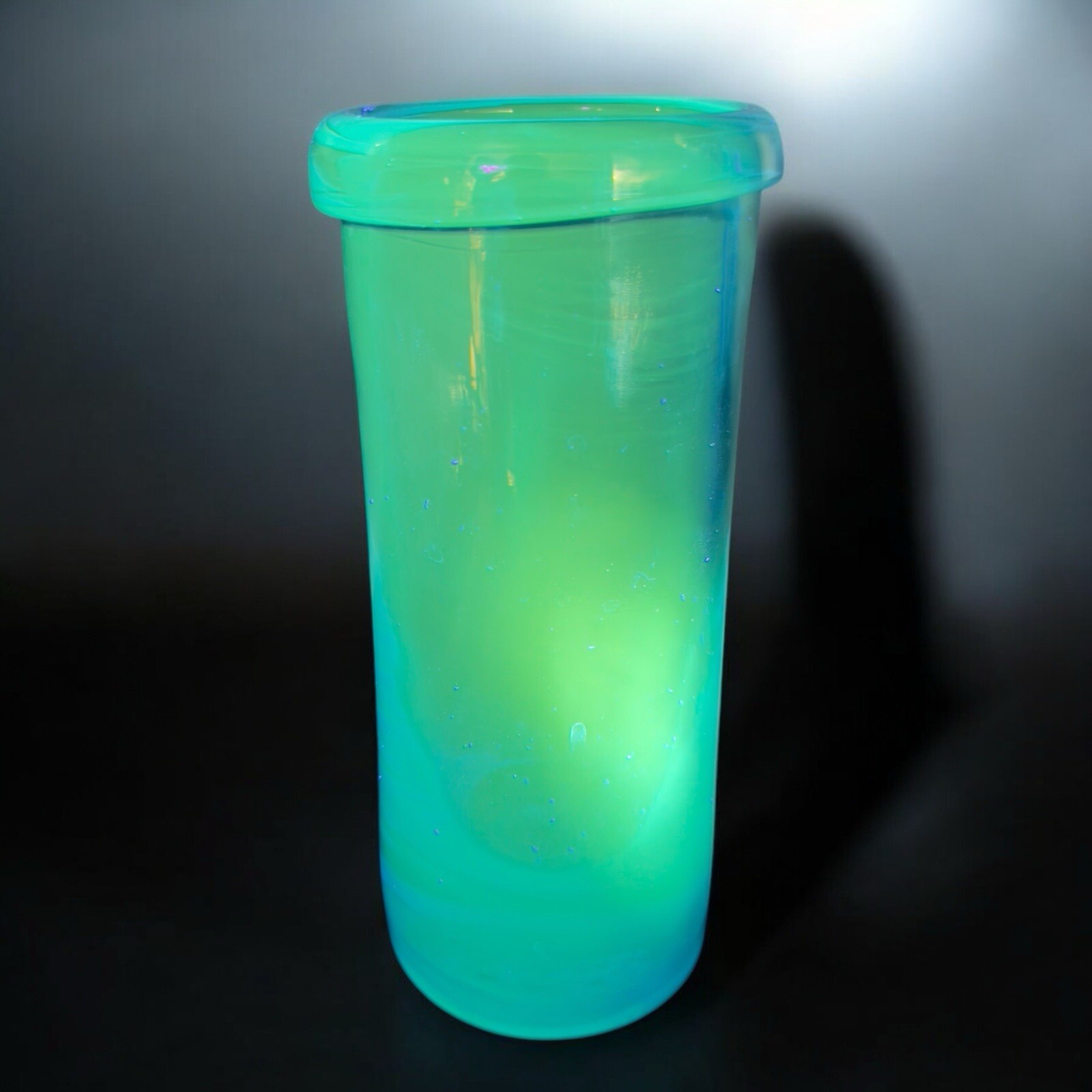 Blenko Joel Myers Roll Top Vase Cylinder Cobalt Blue Manganese 365nm Green UV