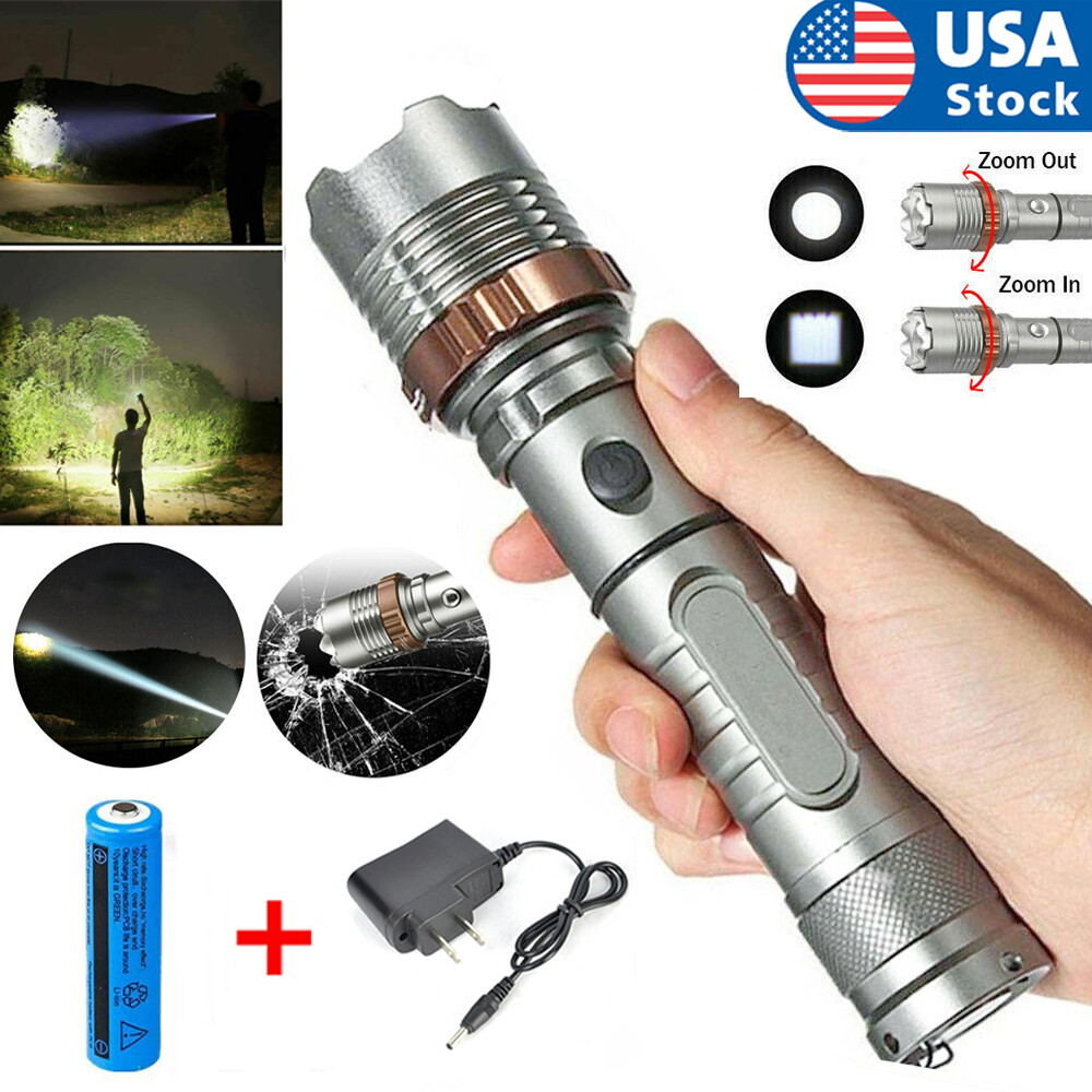 Brightest 9500000LM Police Tactical Flashlight Rechargeable High Power Led Torch