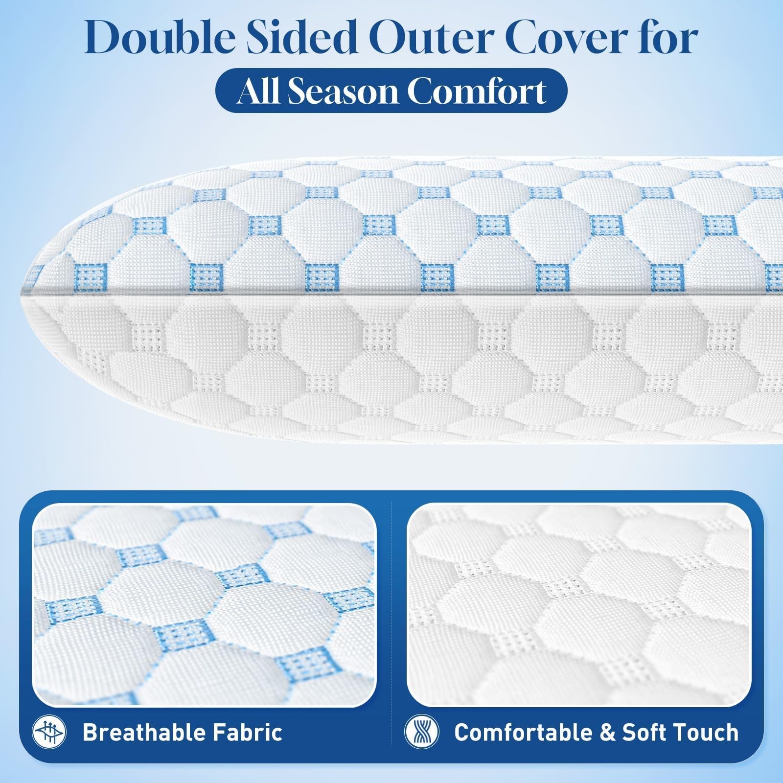 CloudBliss Thin Memory Foam Pillows, Reversible Design, 2.75", Queen