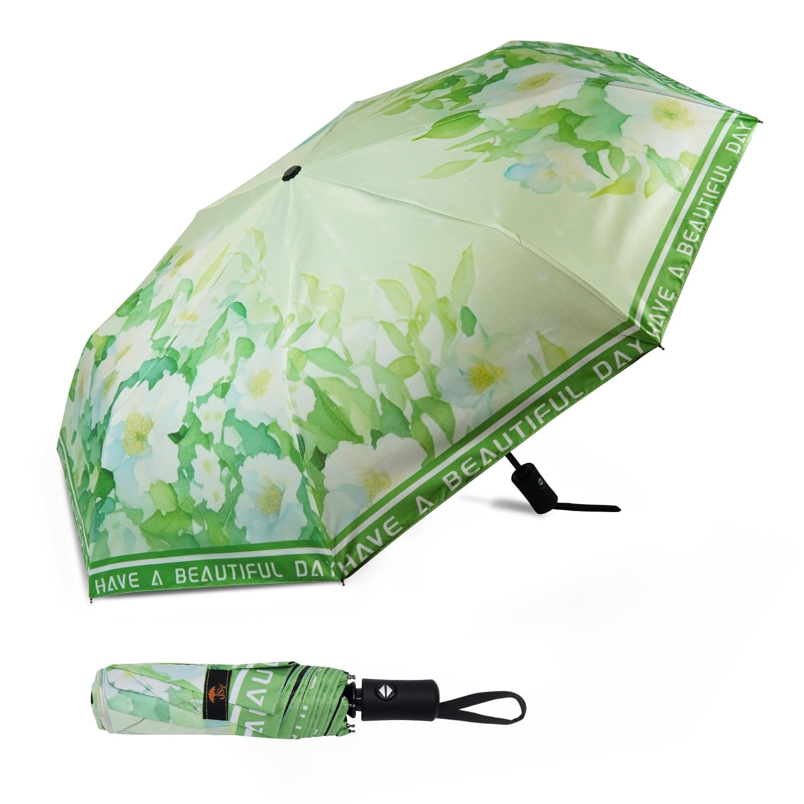 SY COMPACT Travel 10.8 Inches (Folded Length), green leaves white flowers