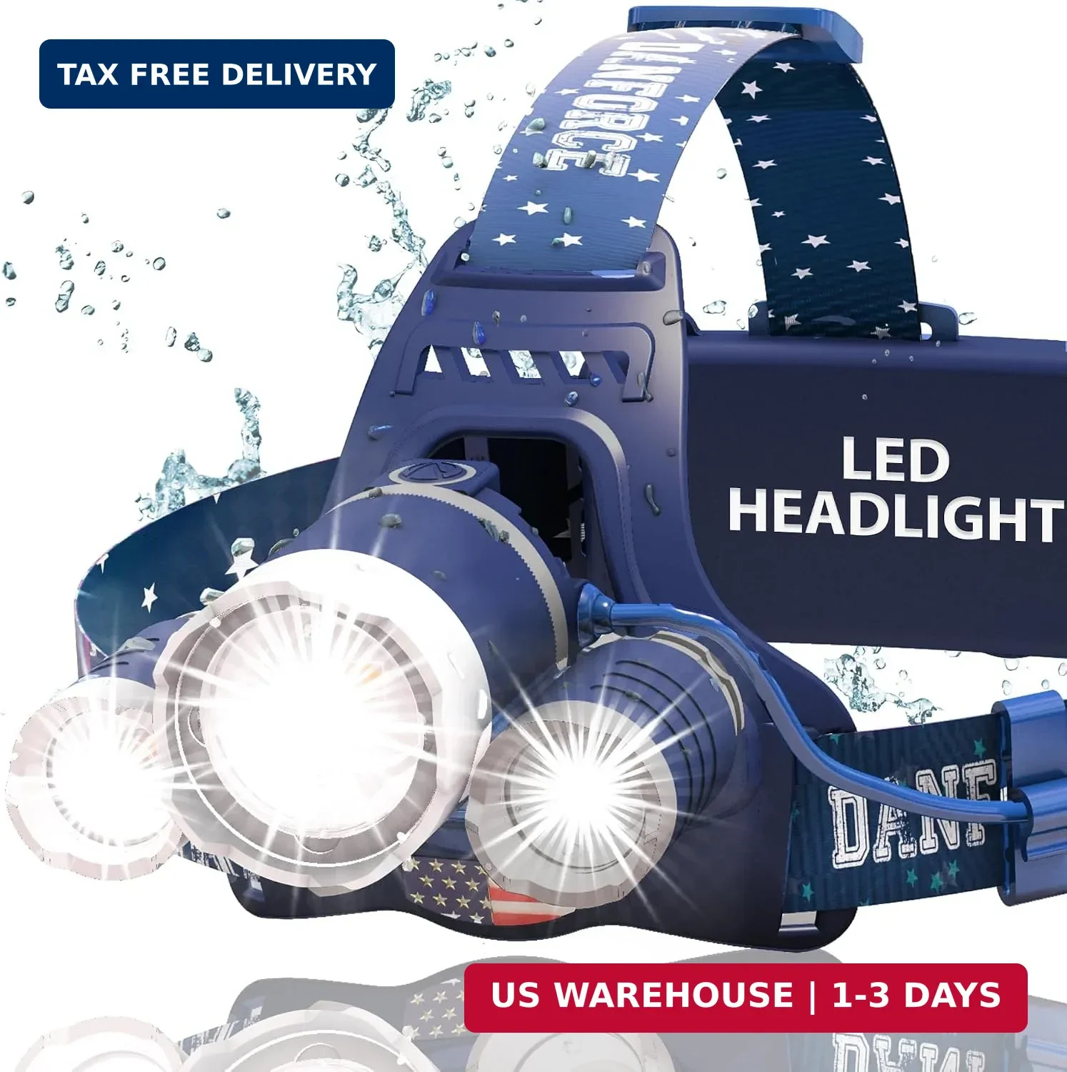 DanForce Headlamp. USB Rechargeable LED Head Lamp. Ultra Bright LUMINUS 1080 Lum