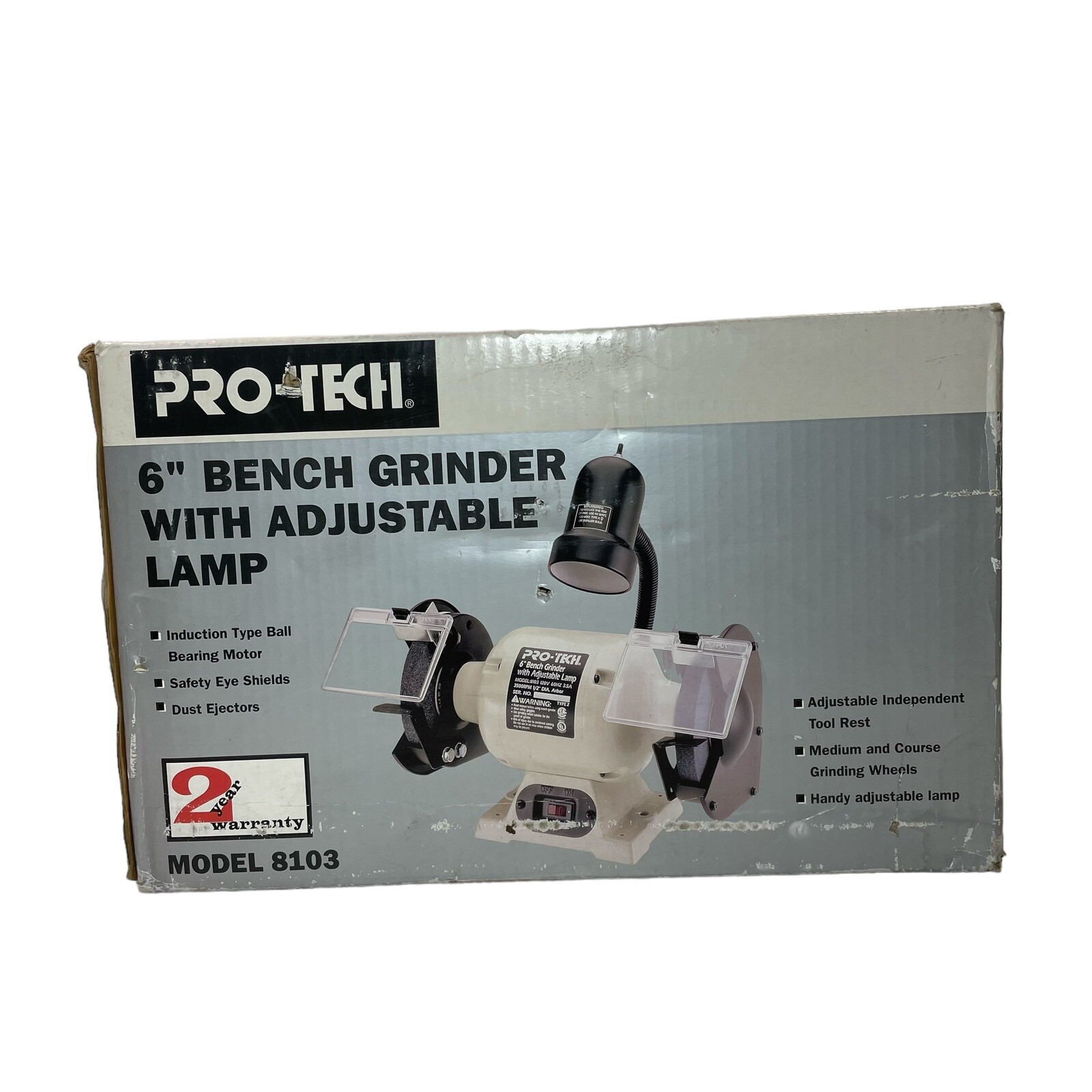 Bench Grinder Adjustable Lamp 8103 New Open Box 120V 60 HZ Pro-tech 6”