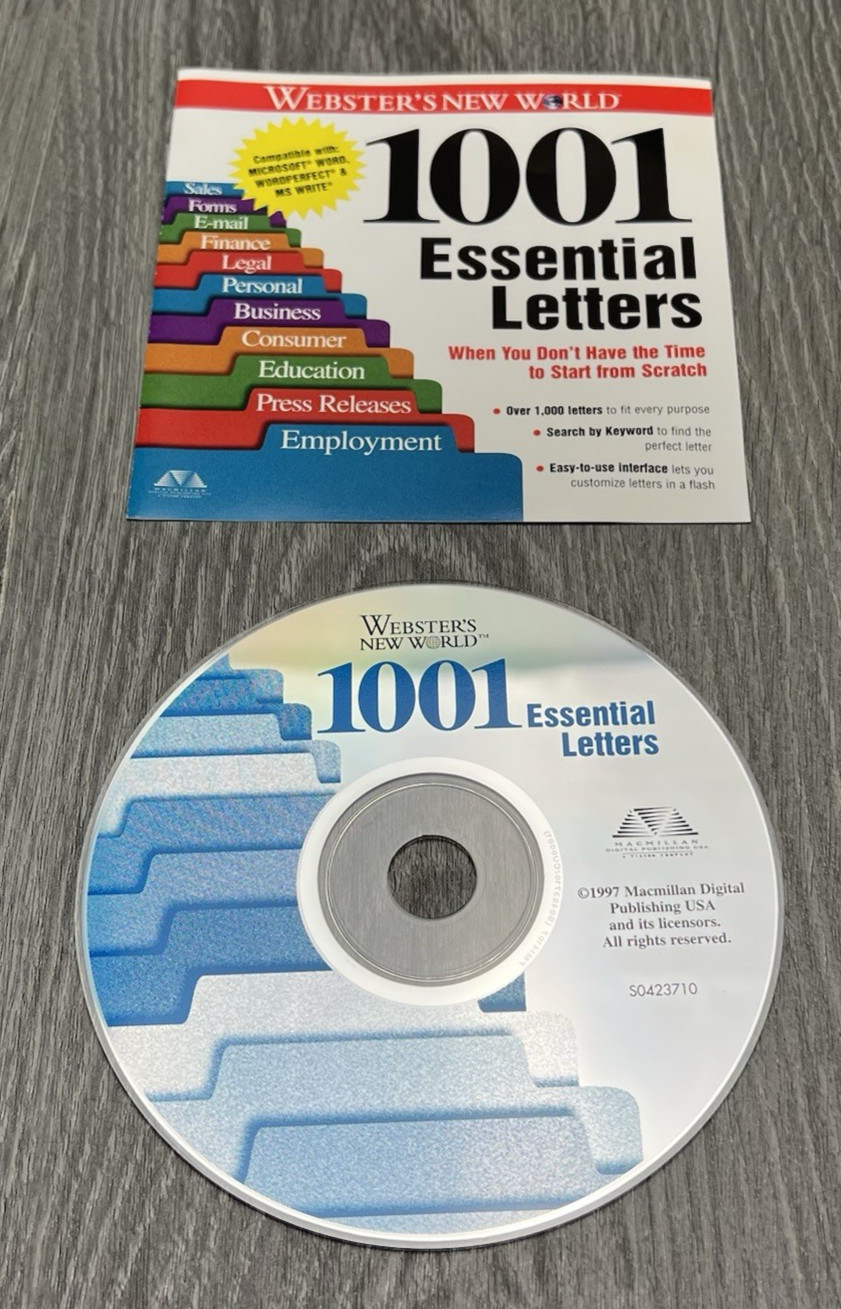 Websters New World 1001 Essential Letters Windows 95 CD Missing Case