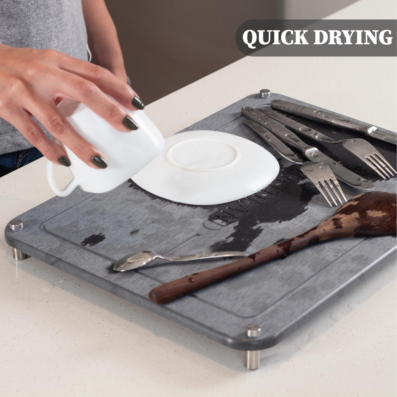 Stone Drying Mat for Kitchen Counter | Quick Dry Stone | Set 6pc | Diatomaceo...