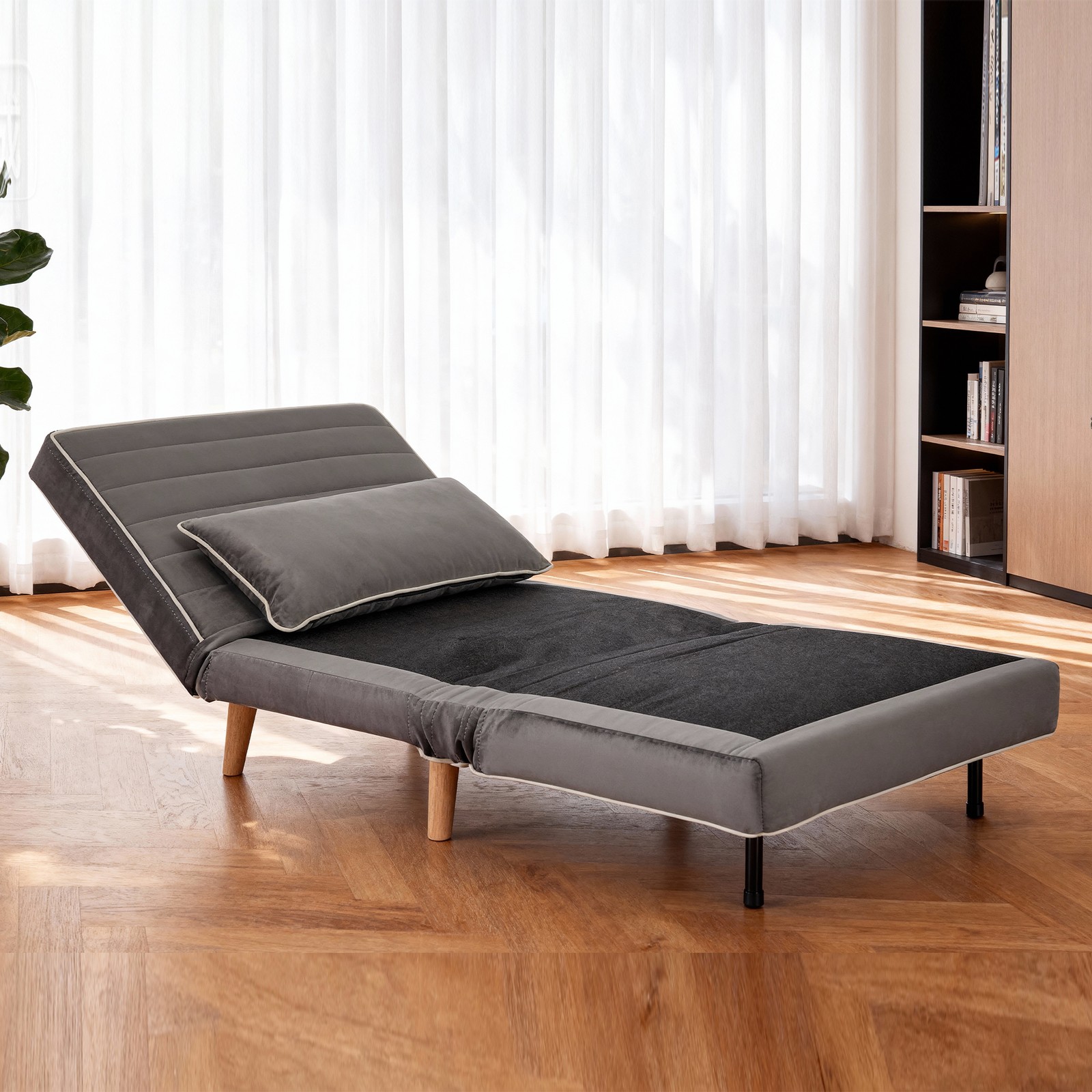 CANON Modern Velvet Foldable  Sleeper Chair with Piping Design - 3-Position Ad