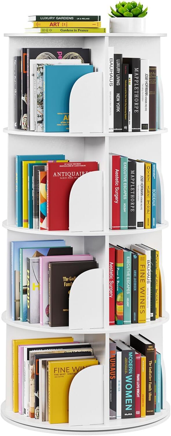 4Tier Rotating Bookshelf Tower,Spinning Bookcase Lazy Susan, Revolving 360 Book