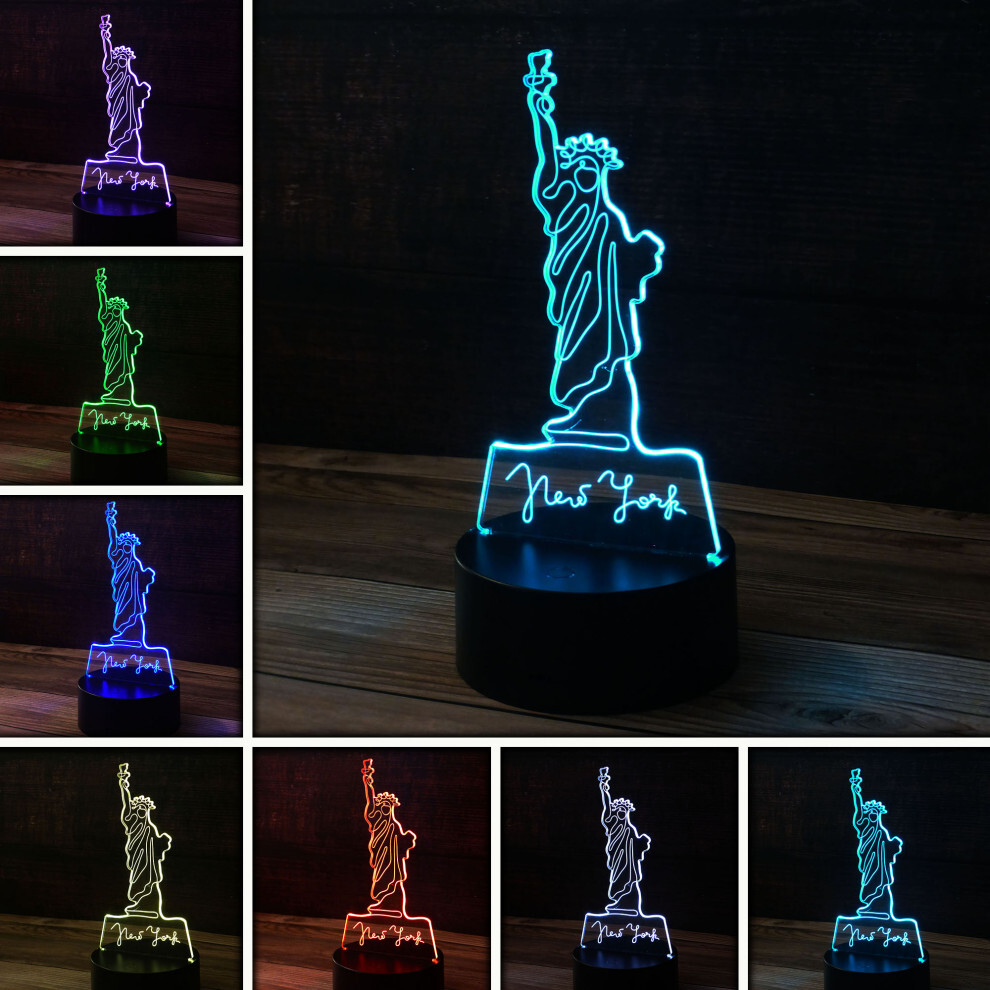 3D Statue of LibertyDesk Light - 7 Color LED Lamp Base w USB & Touch control