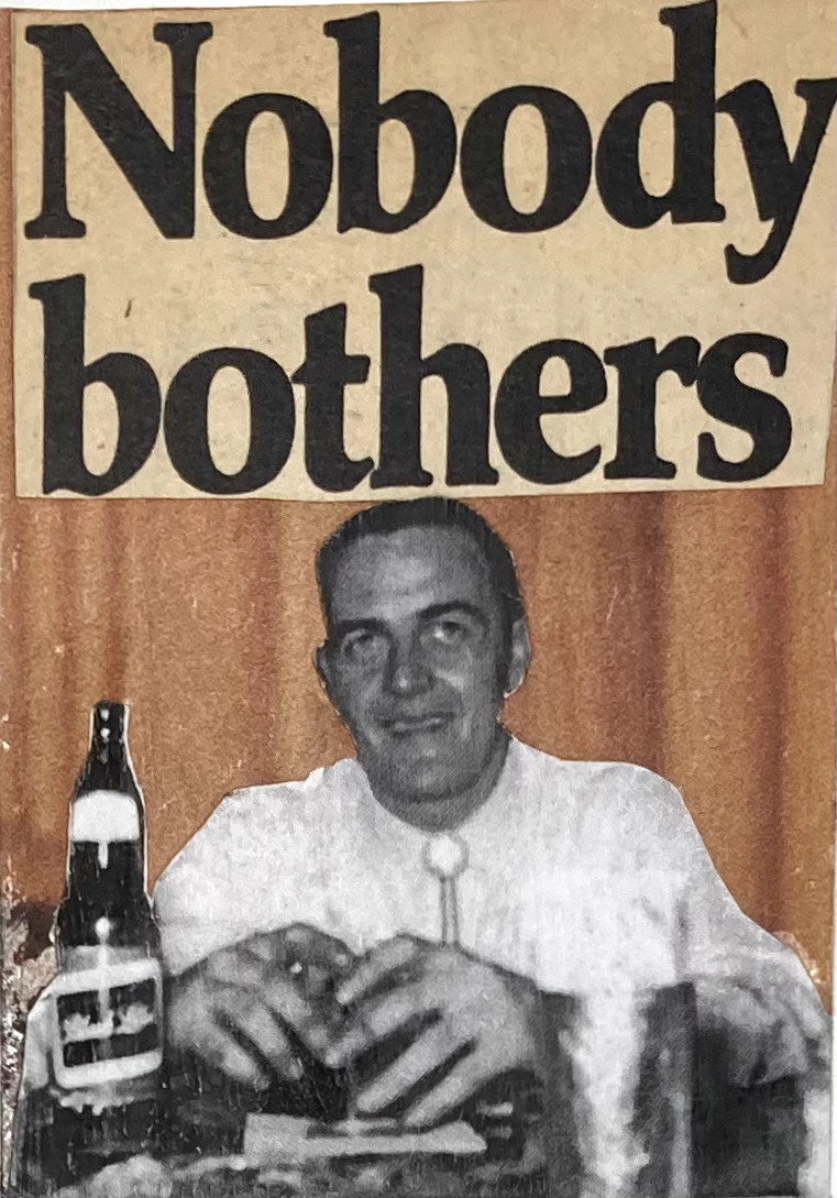 ACEO Original/Sign OOAK Vtg. Magazine page/Black/white photocopy "Nobody Bothers