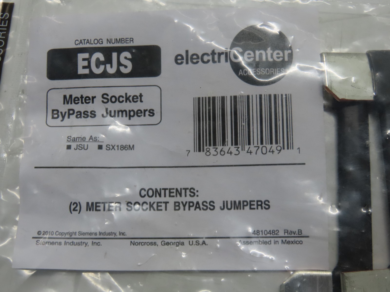 ELECTRICENTER ECJS METER SOCKET BYPASS JUMPERS (Pack of 2)