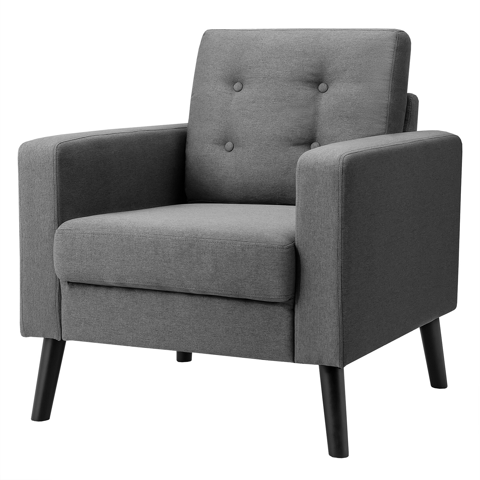 Modern Tufted Accent Chair Fabric Armchair Single Sofa with Back Cushion Grey