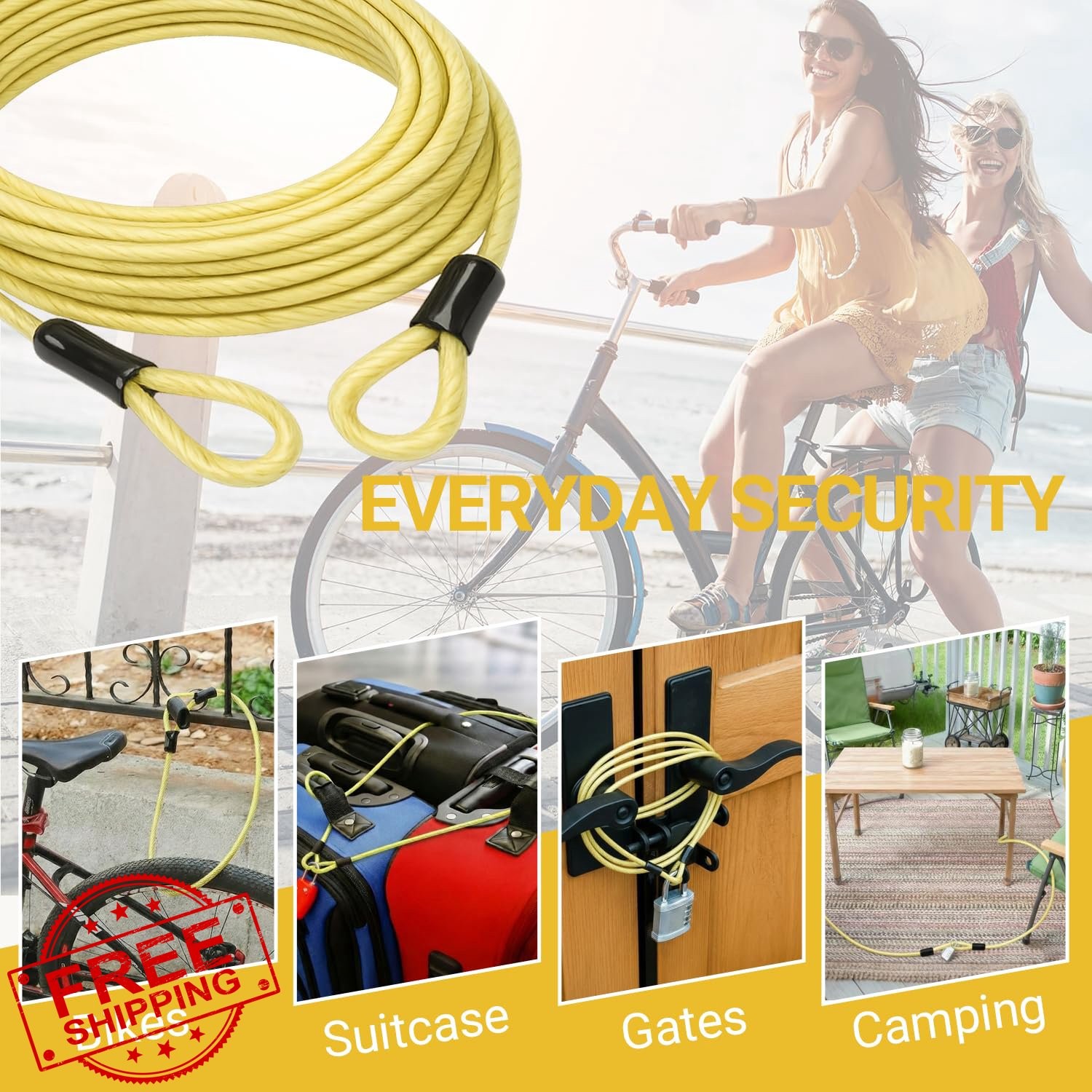 J-TECH DYNAMICS Yellow-green 2pk-7FT Security Cable Lock