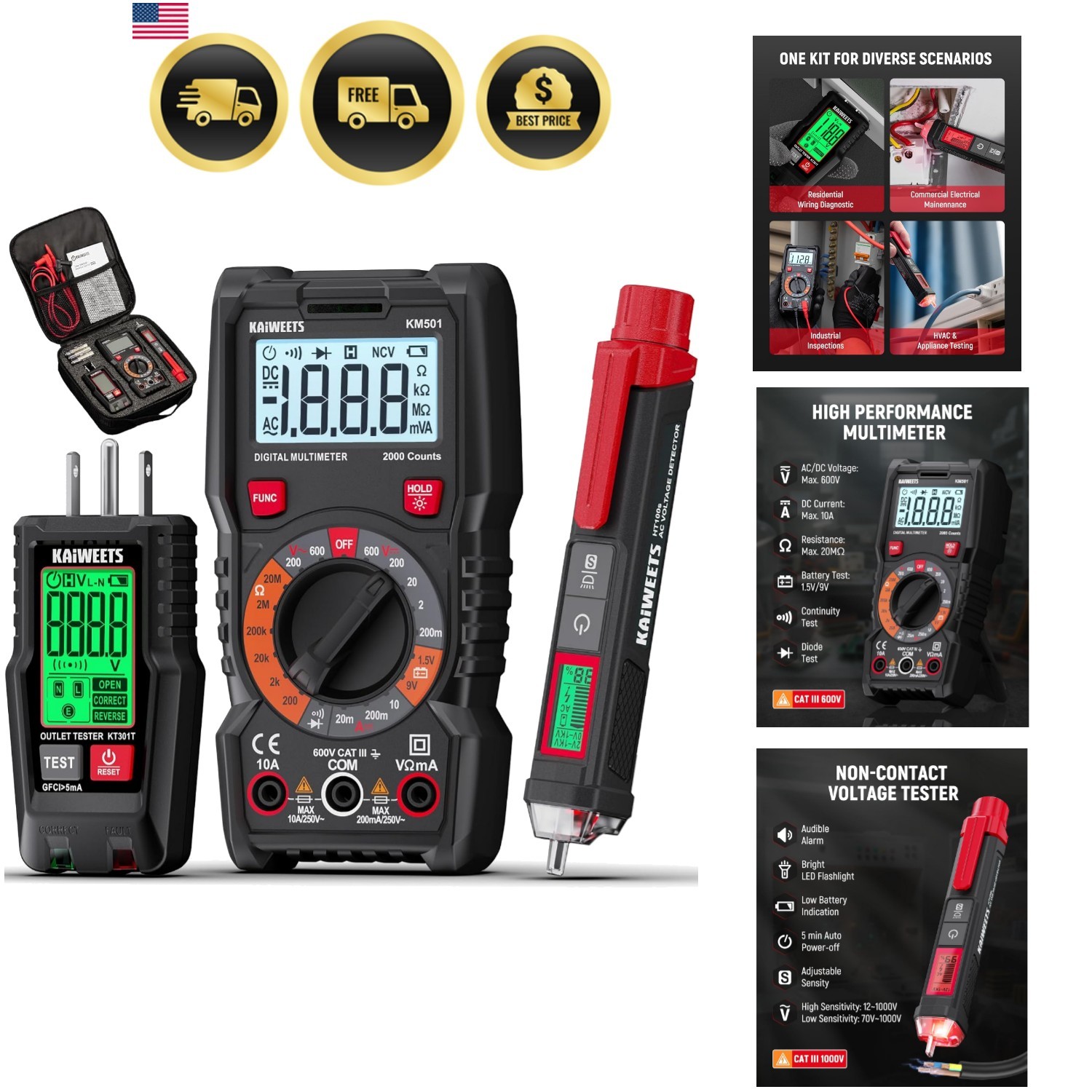 Electrical  Kit , Digital Multimeter, Smart Non-Contact Voltage Tester & GFCI...