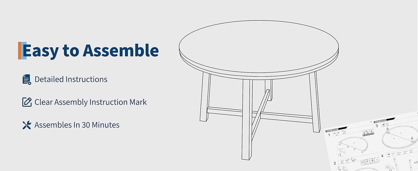 47" Round Dining Table for 4, Kitchen Dining Room Table with Sturdy Metal Frame,