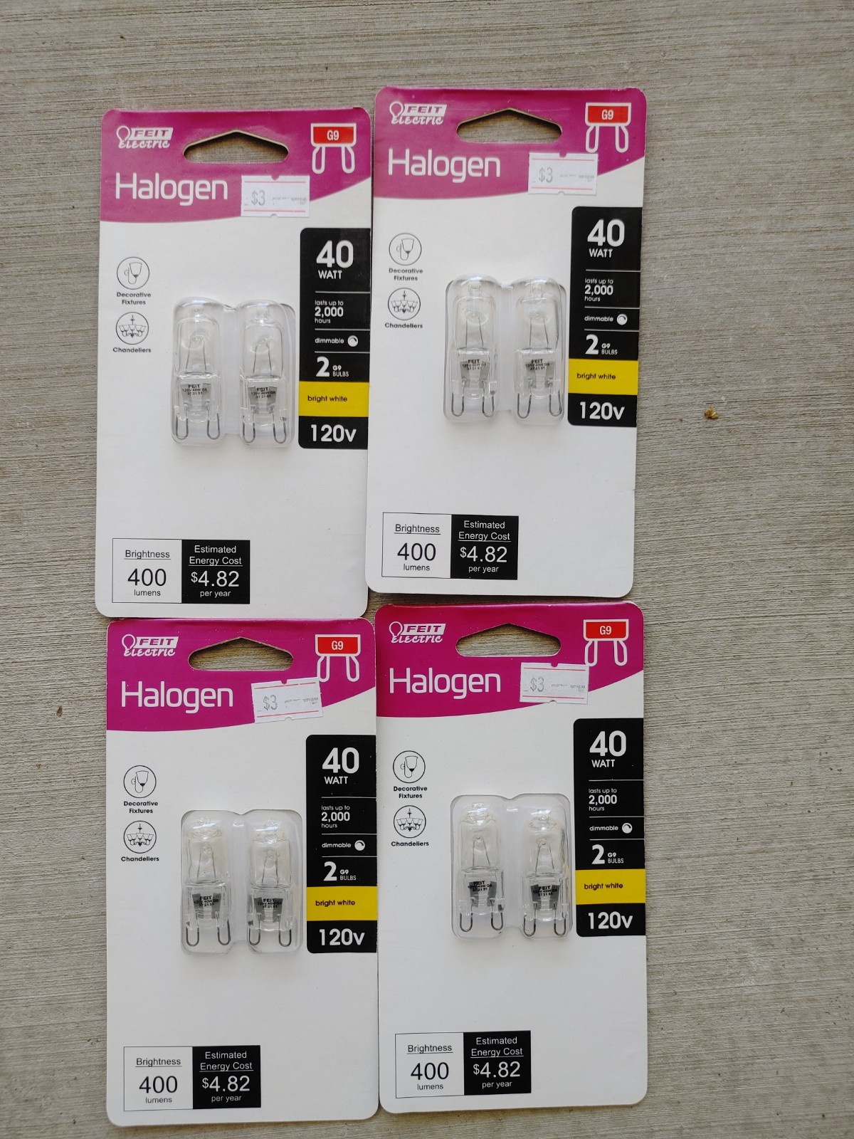 Feit 40-Watt Bright White (3000K) G9 Bi-Pin Base Halogen Light 4 2 Packs 8 Bulbs