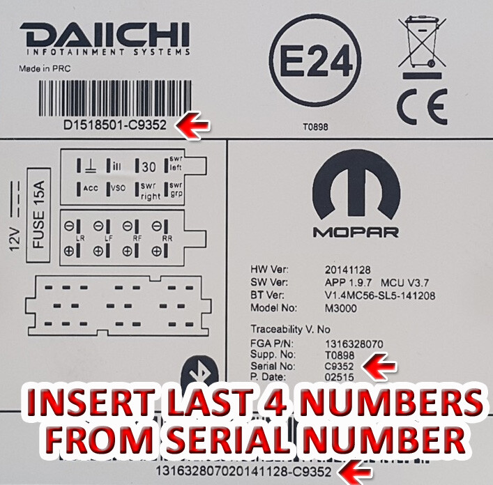 DAIICHI QUBO FIORINO LINE RADIO CODE FIAT