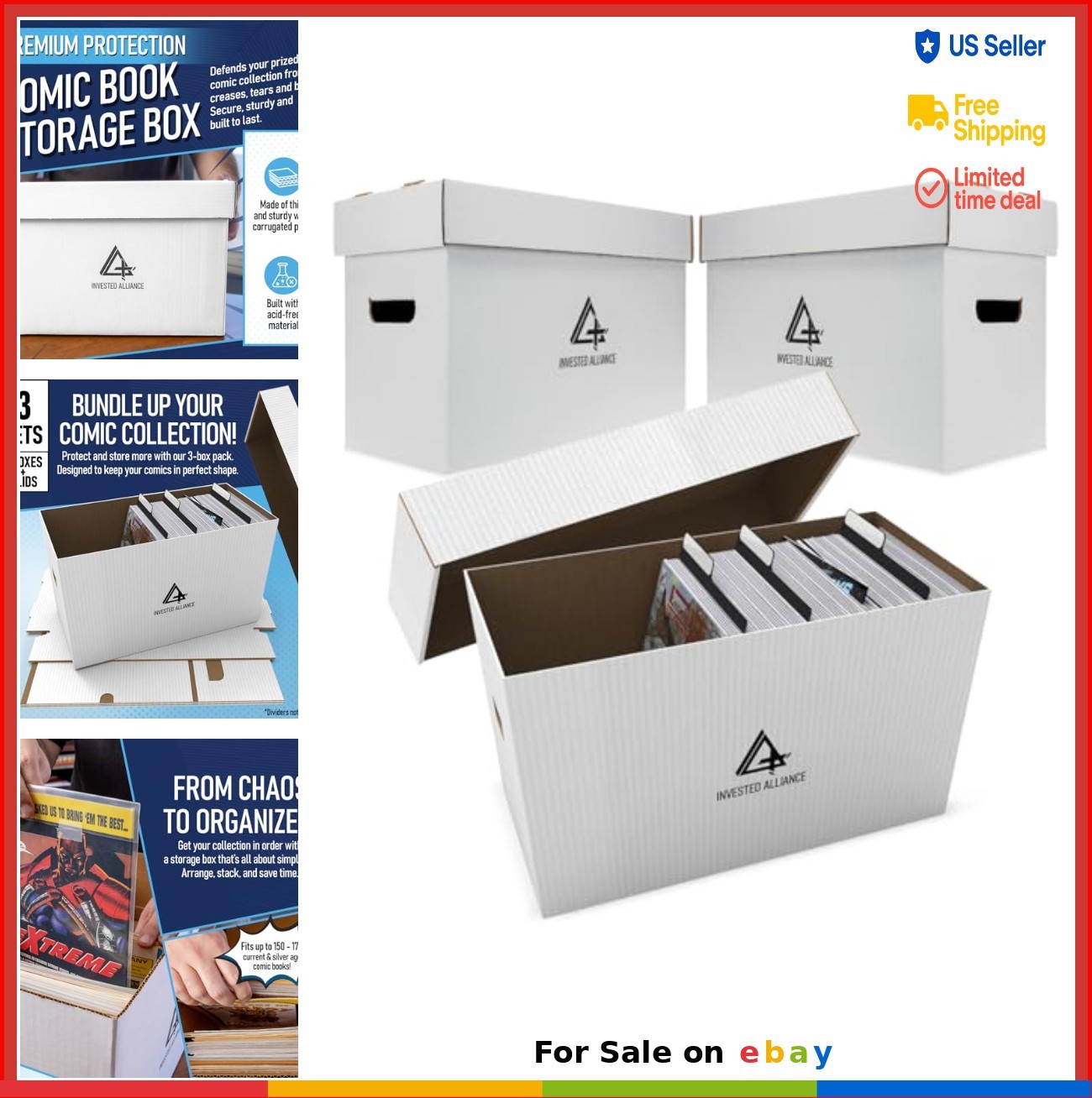 Short Comic Book Storage Box Pack of 3 with Lid Heavy Duty Corrugated Cardboard