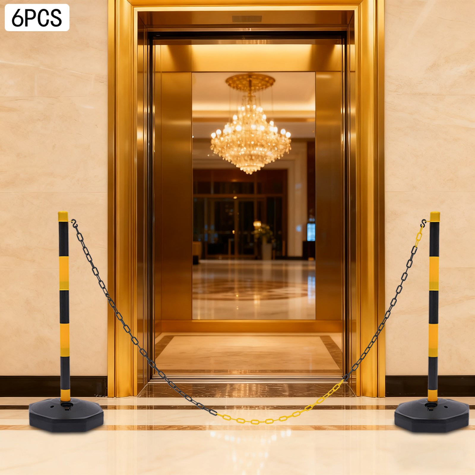 6 Packs Portable Parking Pole 33.5Inch Adjustable Delineator Post With Chains US