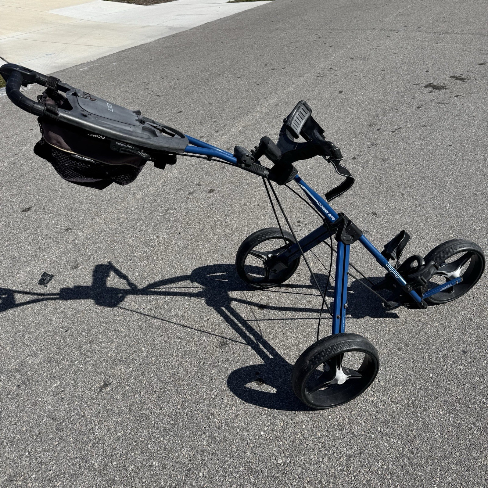 Bagboy Express Auto Three Wheel Golf Push Cart Blue/Black Foldable w Brake
