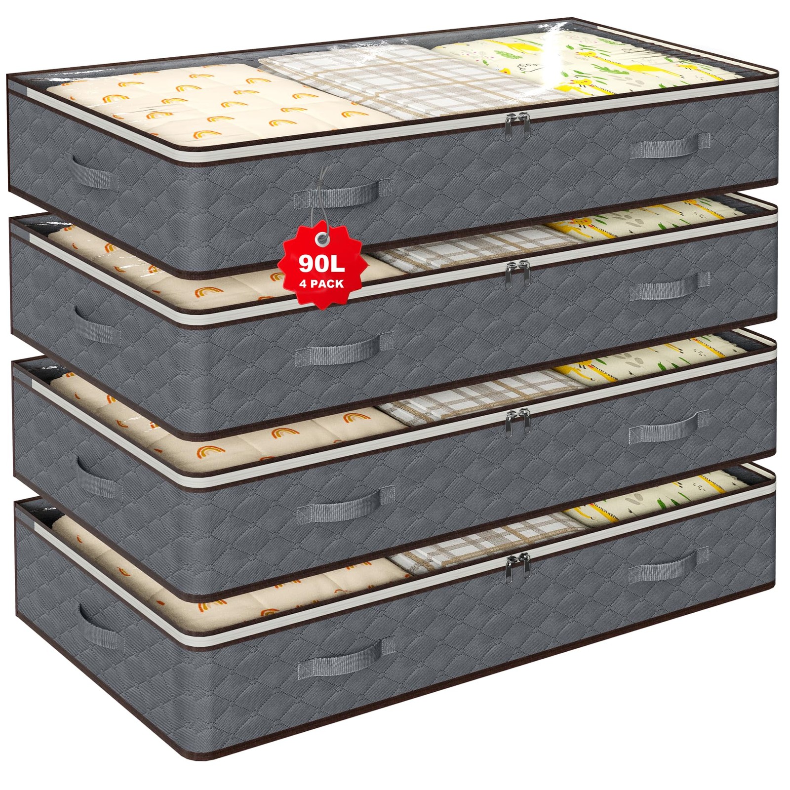 90L Under Bed Storage Containers,4-Pack Closet Organizers and Storage Bins,fo...