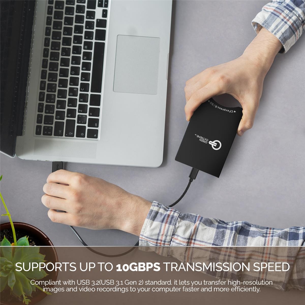 Green Extreme USB-C 3.2 Gen 2 CFexpress Type-B and SD UHS-II Memory Card Reader