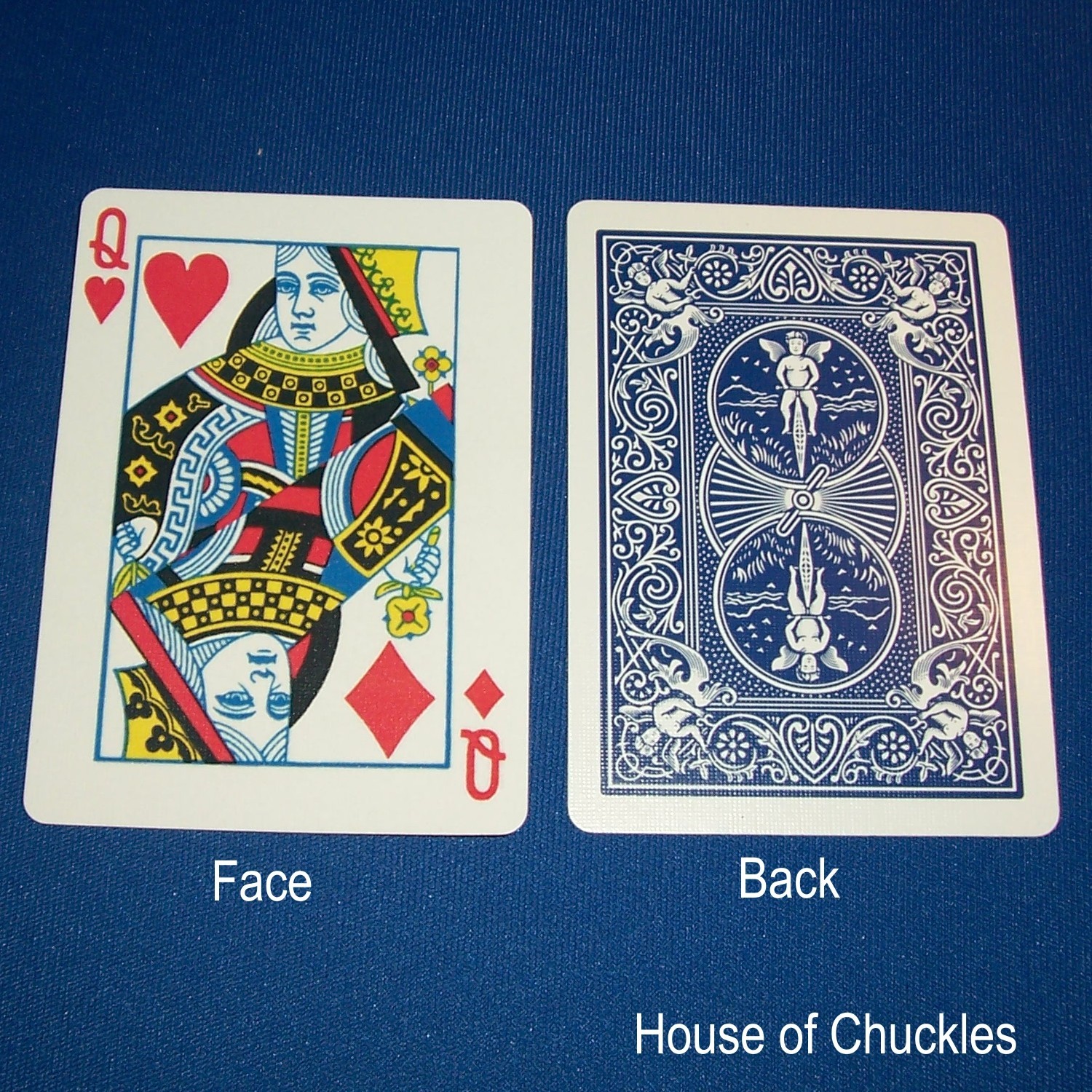 Queen Diamonds / Hearts, Half & Half Diagonal, Bicycle Printed Gaff Card, Blue