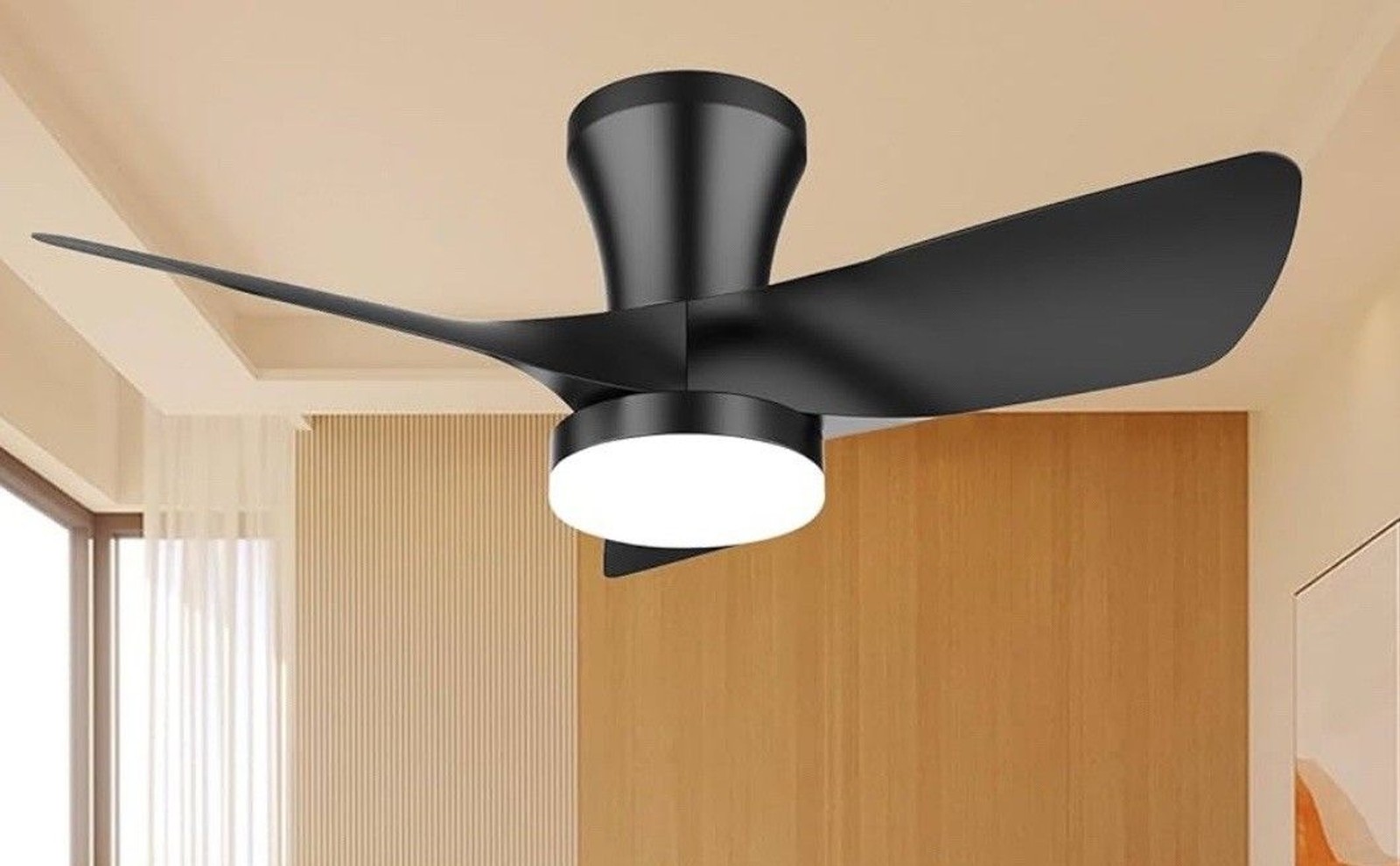 New- VOLSUN 30”Black Flush Mount Ceiling Fan w/Light DC Motor LED LowProfile