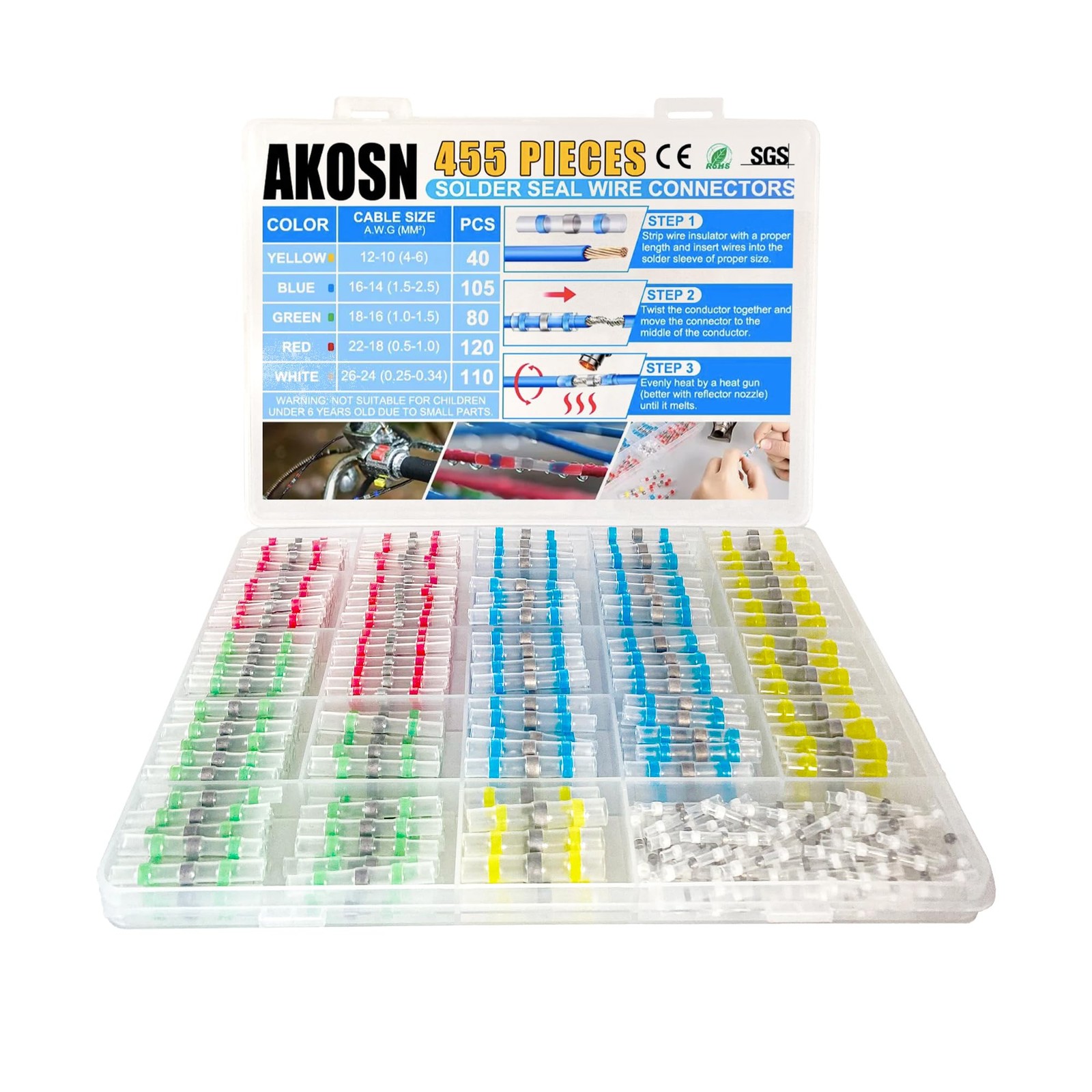 455PCS Heat Shrink Self Soldering Butt Connector Solder Seal Wire Connectors Kit