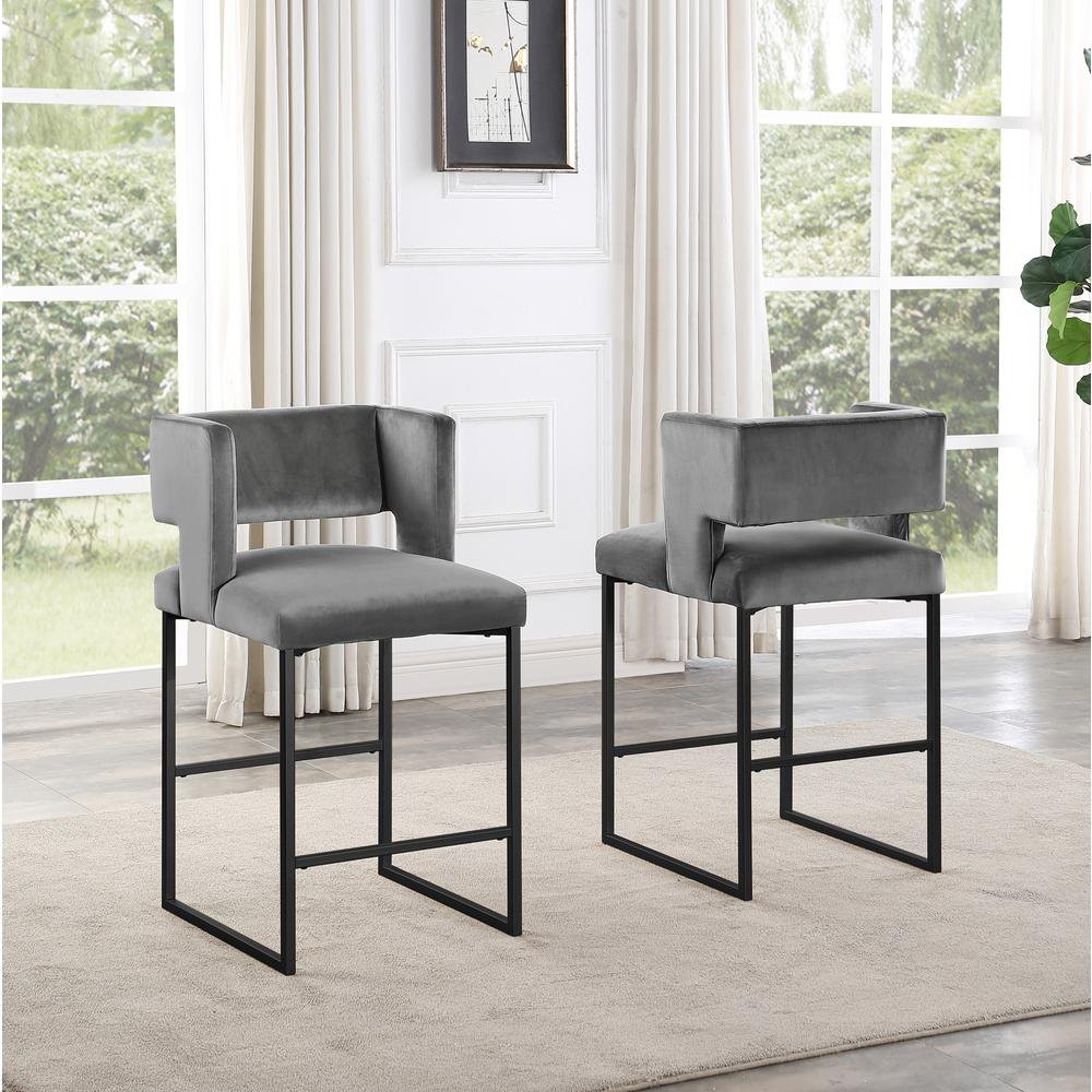 Modern Contemporary 27 Inch Counter Stool Set of 2 with Velvet Upholstery, Bla