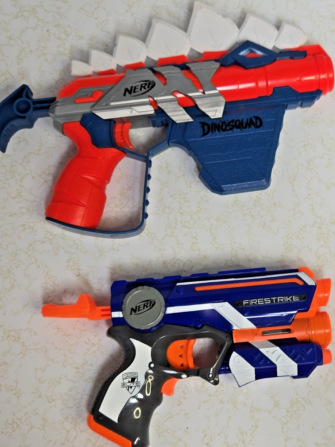 NERF DinoSquad Stegosmash, N-Strike Elite Firestrike Dart Guns Used