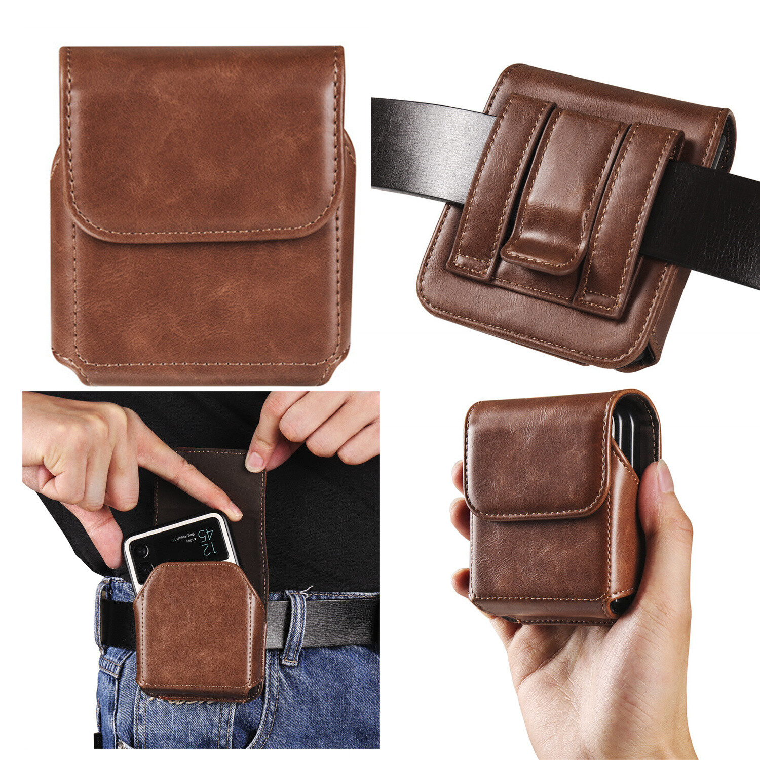 Belt Clip Holster Pouch for Samsung Galaxy Z Flip 7 / 7 FE 6 Magnetic PU Leather