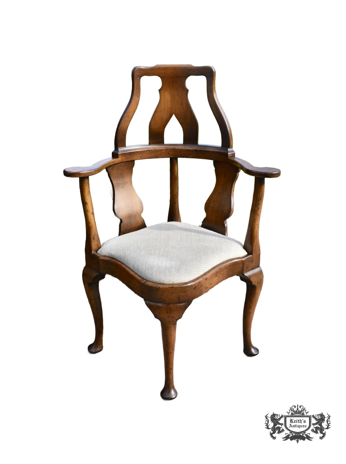 Antique Unique High Back Queen Anne Style Corner Chair Distressed Finish