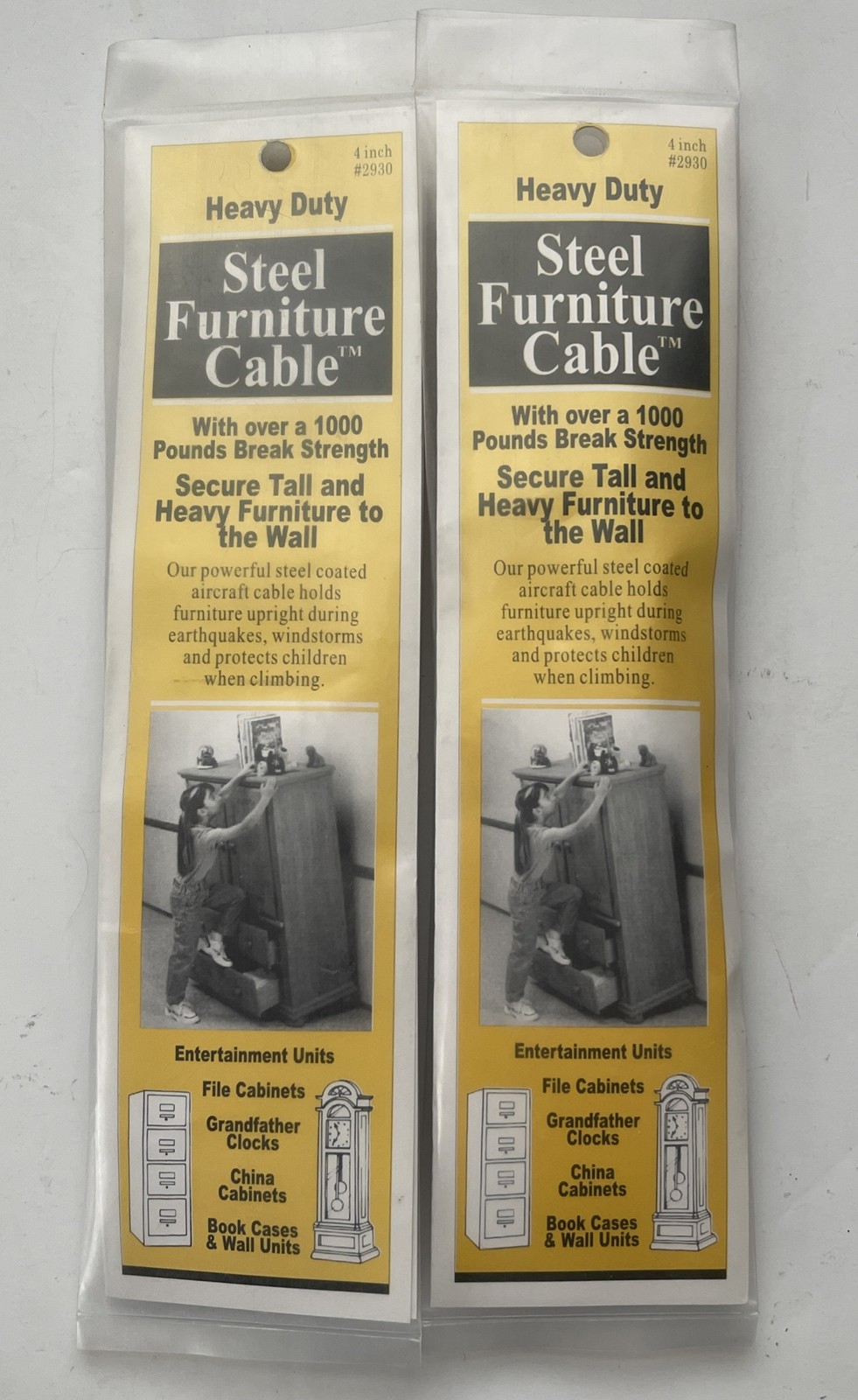 Lot of 2 Quakehold Heavy Duty Steel Furniture Cable 4in 2930