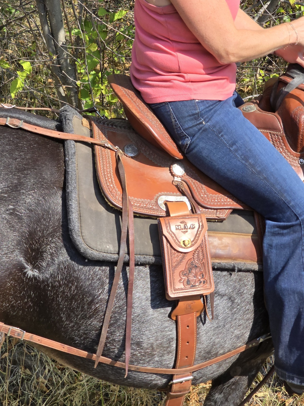 Leather Saddle Cell Phone Holder customizable.  saddle bag smart phone case