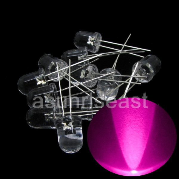 250 × 10mm Pink Round Head LED Light Lamp Water Clear Lens Long Legs Wholesale