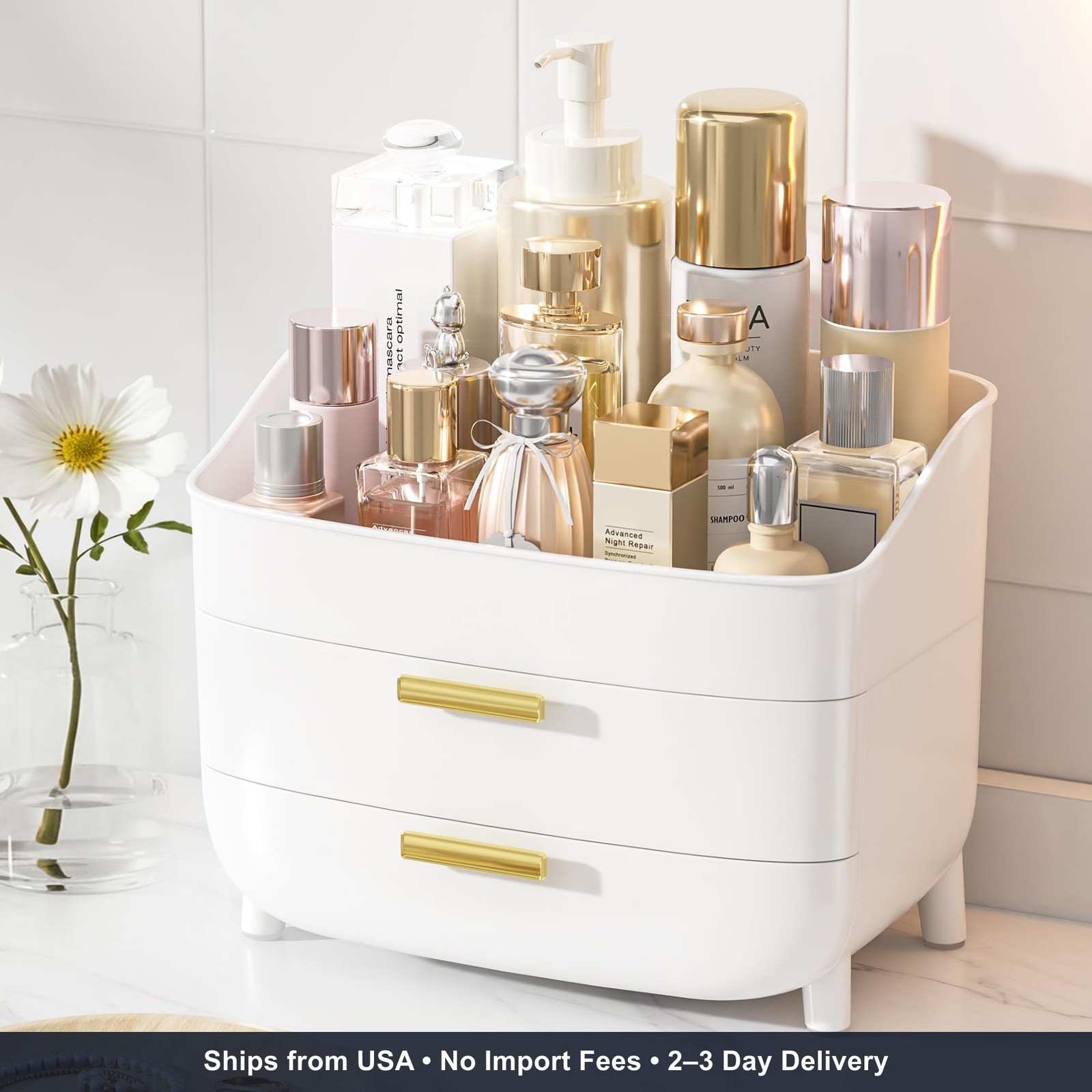 Vtopmart 3-Tier Skincare Makeup Organizer with Drawers for Vanity and Bathroom C
